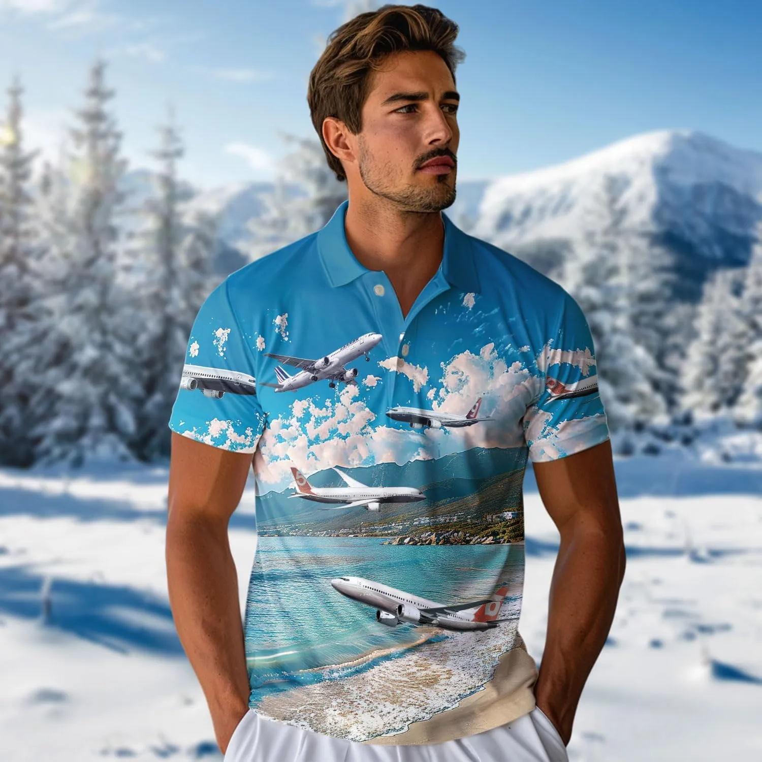 Airplane Polo Shirts for Men - Aircraft Men's Regular Fit Quick Dry Golf Polo Shirt Series 15