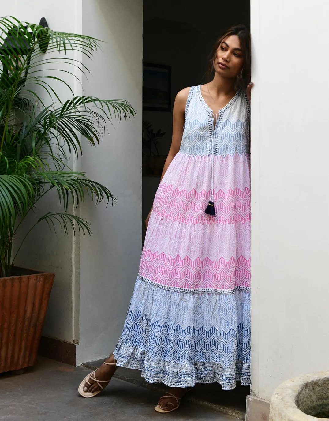 Aruba Maxi Sundress - Blue Pink