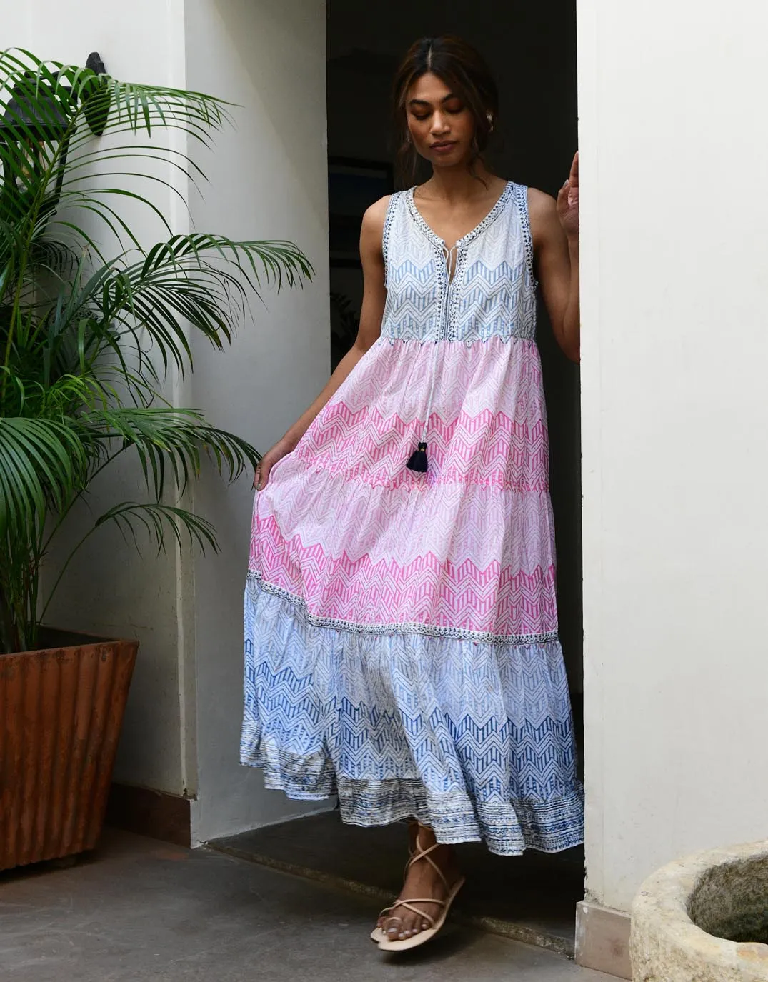 Aruba Maxi Sundress - Blue Pink