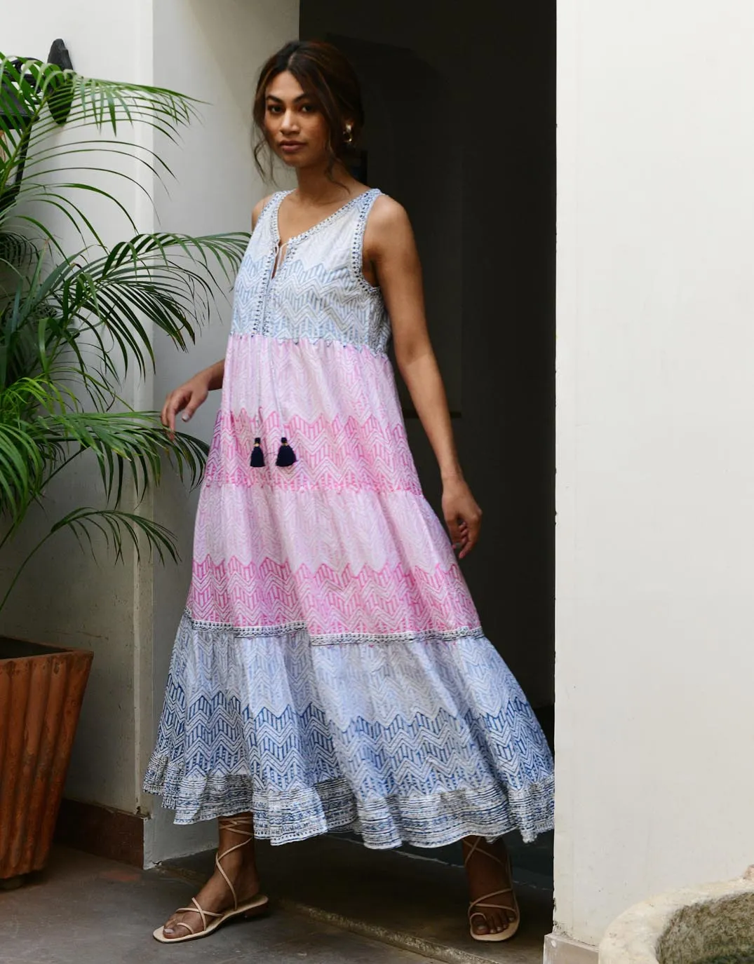 Aruba Maxi Sundress - Blue Pink