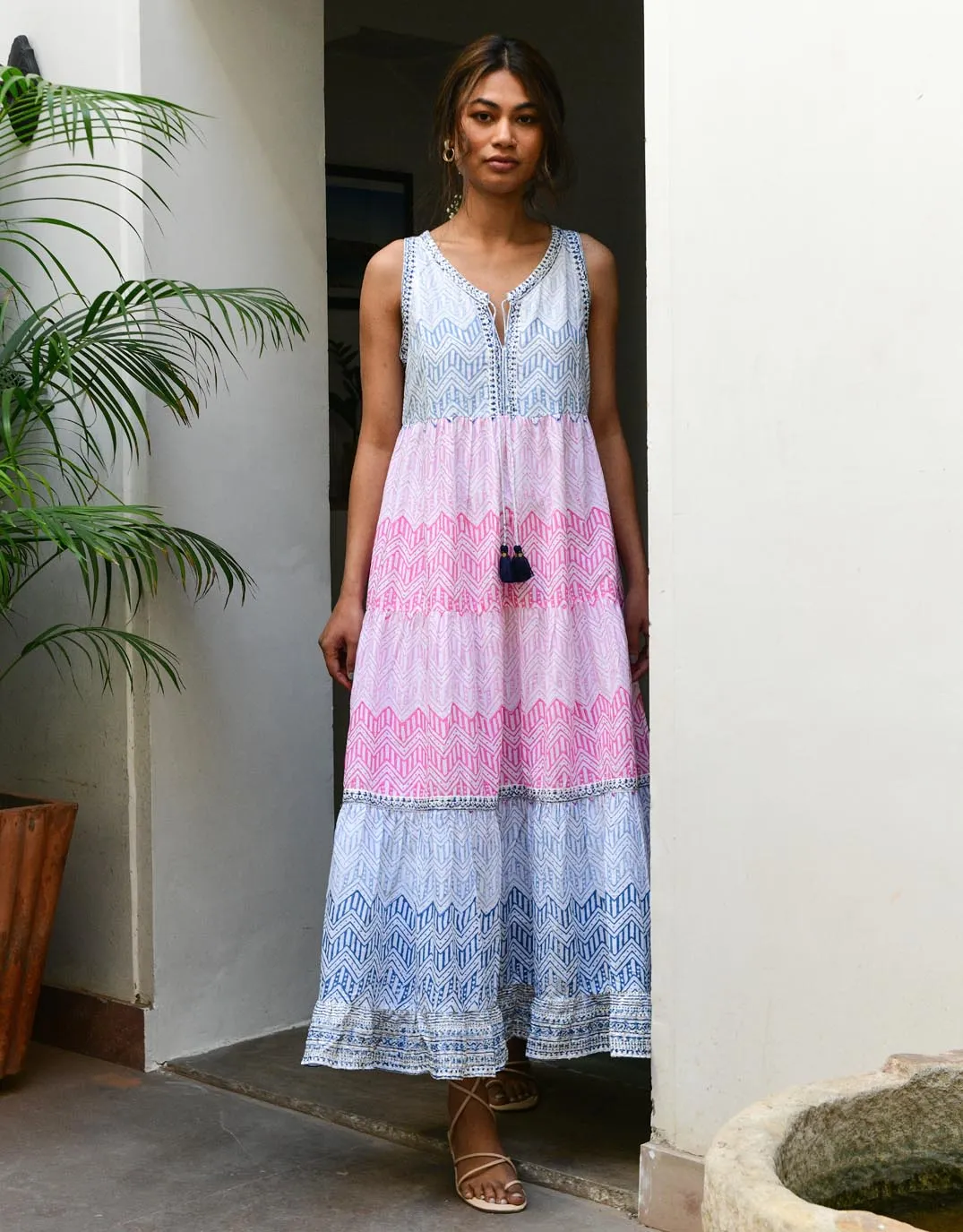 Aruba Maxi Sundress - Blue Pink