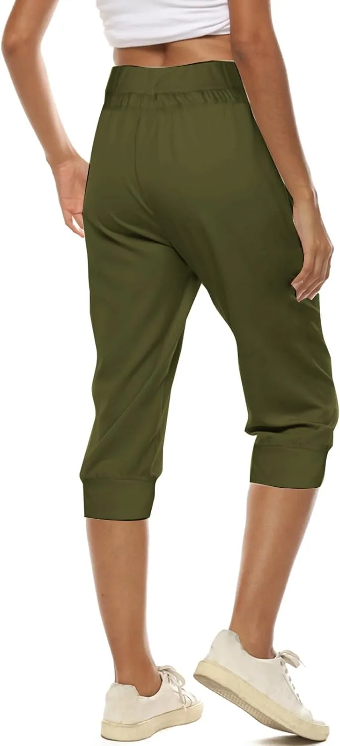 Athletic Works Capris for Women Plus Size Cropped Joggers Drawstring Yoga Pants Pockets Soft Sweatpants