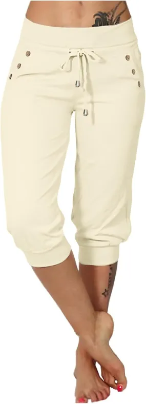 Athletic Works Capris for Women Plus Size Cropped Joggers Drawstring Yoga Pants Pockets Soft Sweatpants