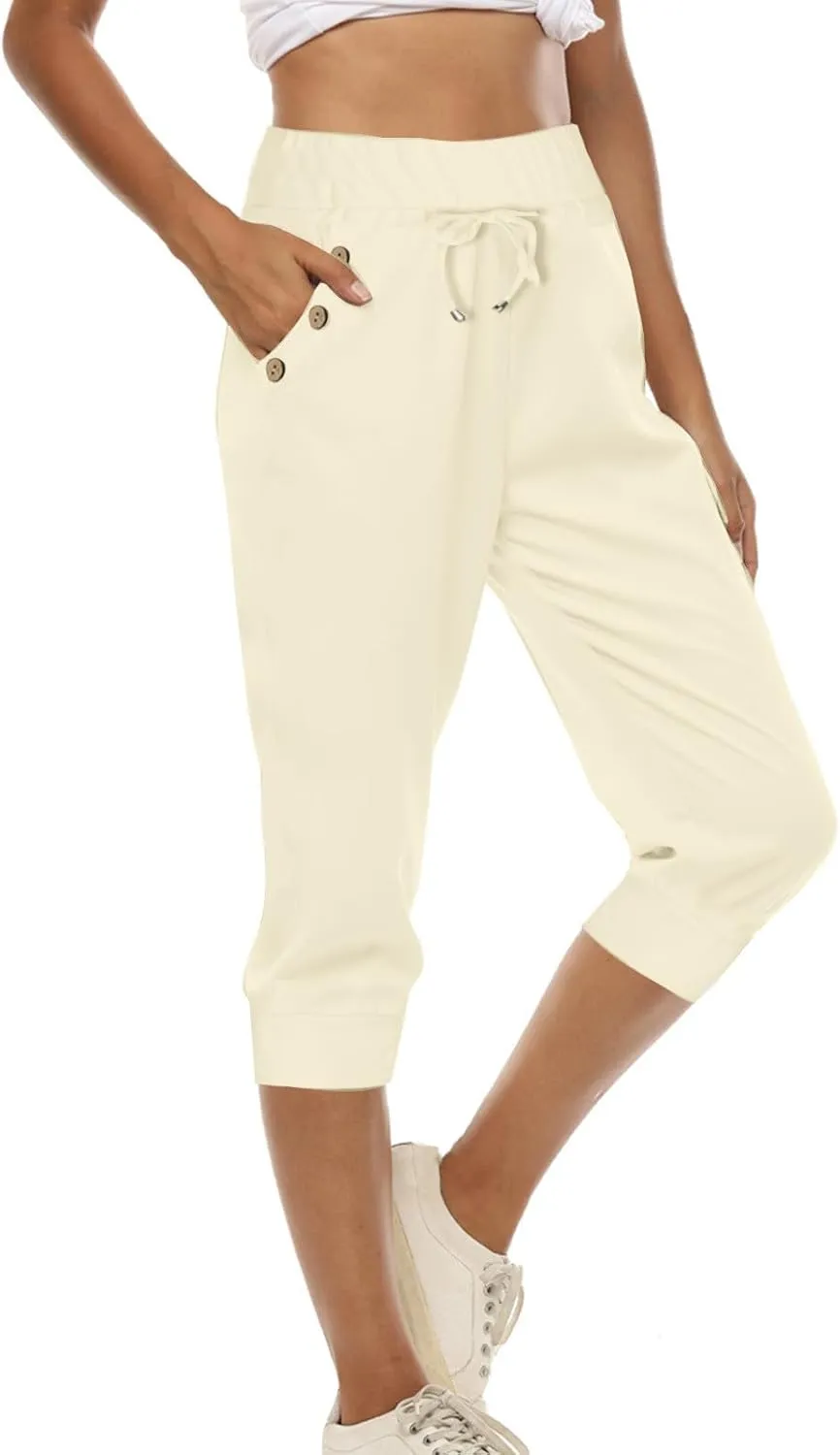 Athletic Works Capris for Women Plus Size Cropped Joggers Drawstring Yoga Pants Pockets Soft Sweatpants