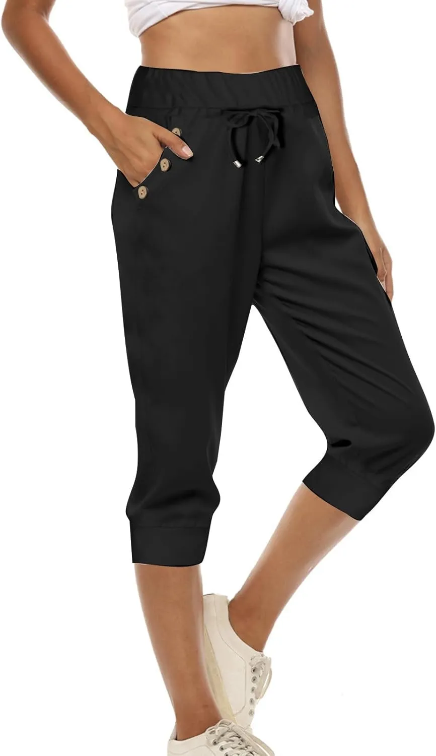 Athletic Works Capris for Women Plus Size Cropped Joggers Drawstring Yoga Pants Pockets Soft Sweatpants