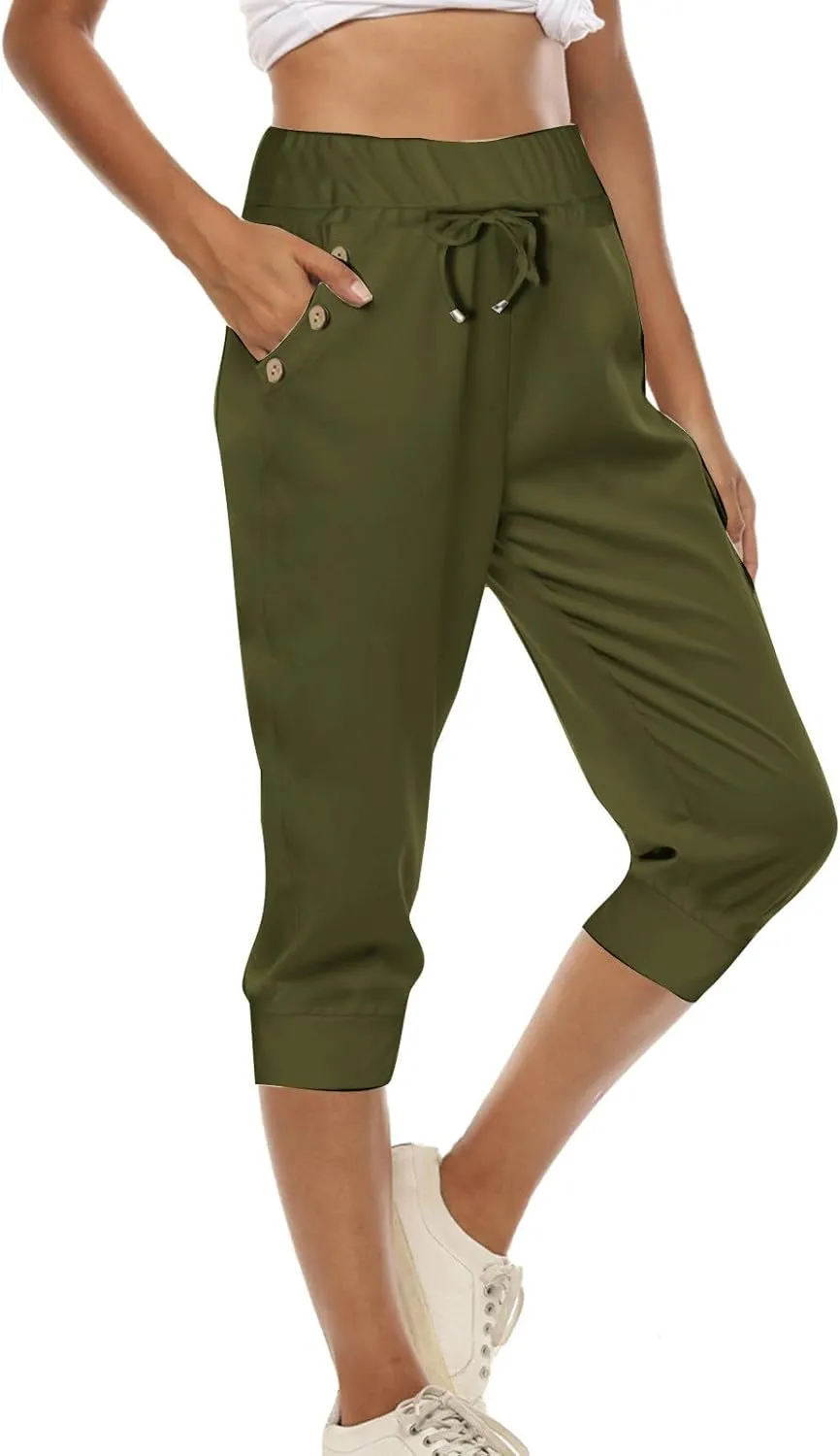 Athletic Works Capris for Women Plus Size Cropped Joggers Drawstring Yoga Pants Pockets Soft Sweatpants