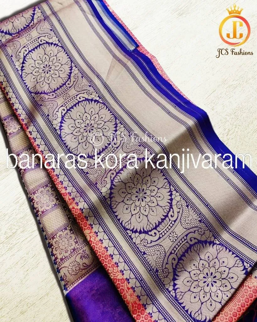 Banaras Kora Organza Saree with Kanjivaram Borders | Gift Saree