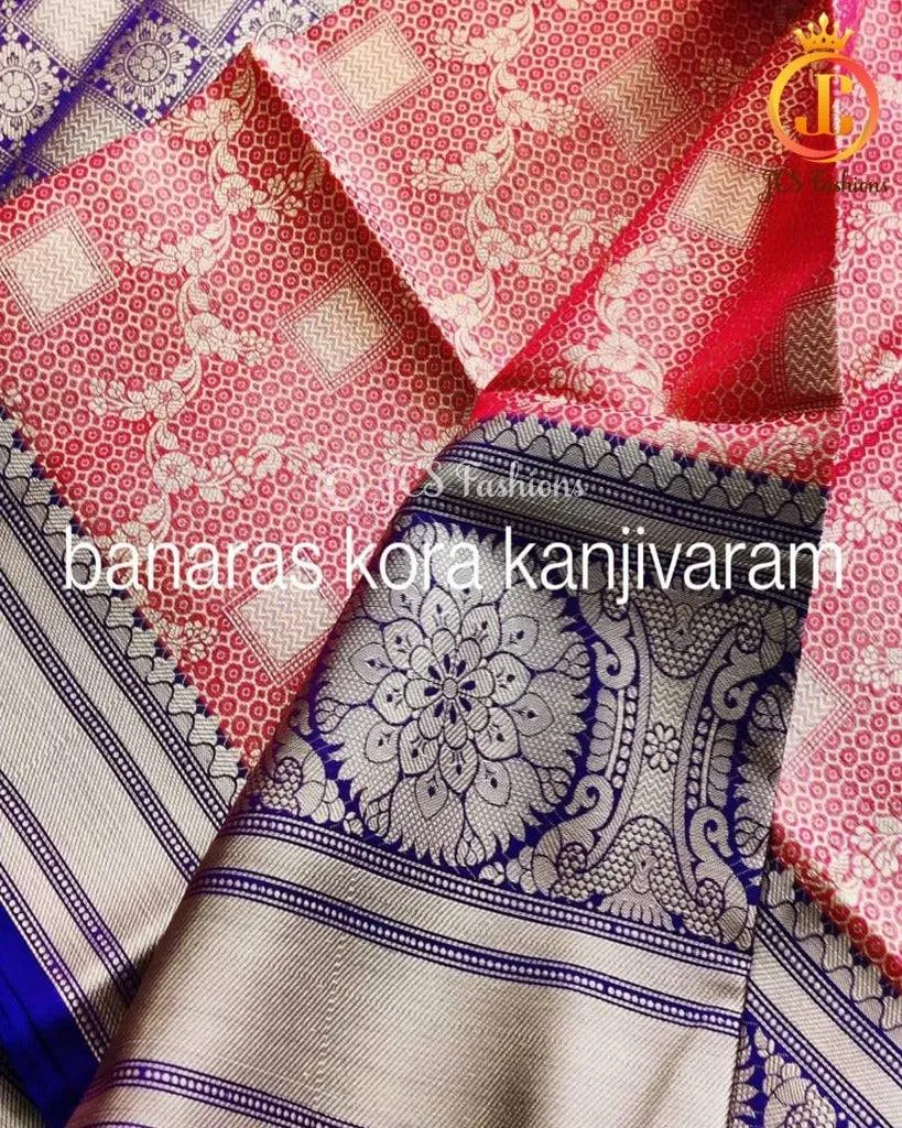 Banaras Kora Organza Saree with Kanjivaram Borders | Gift Saree