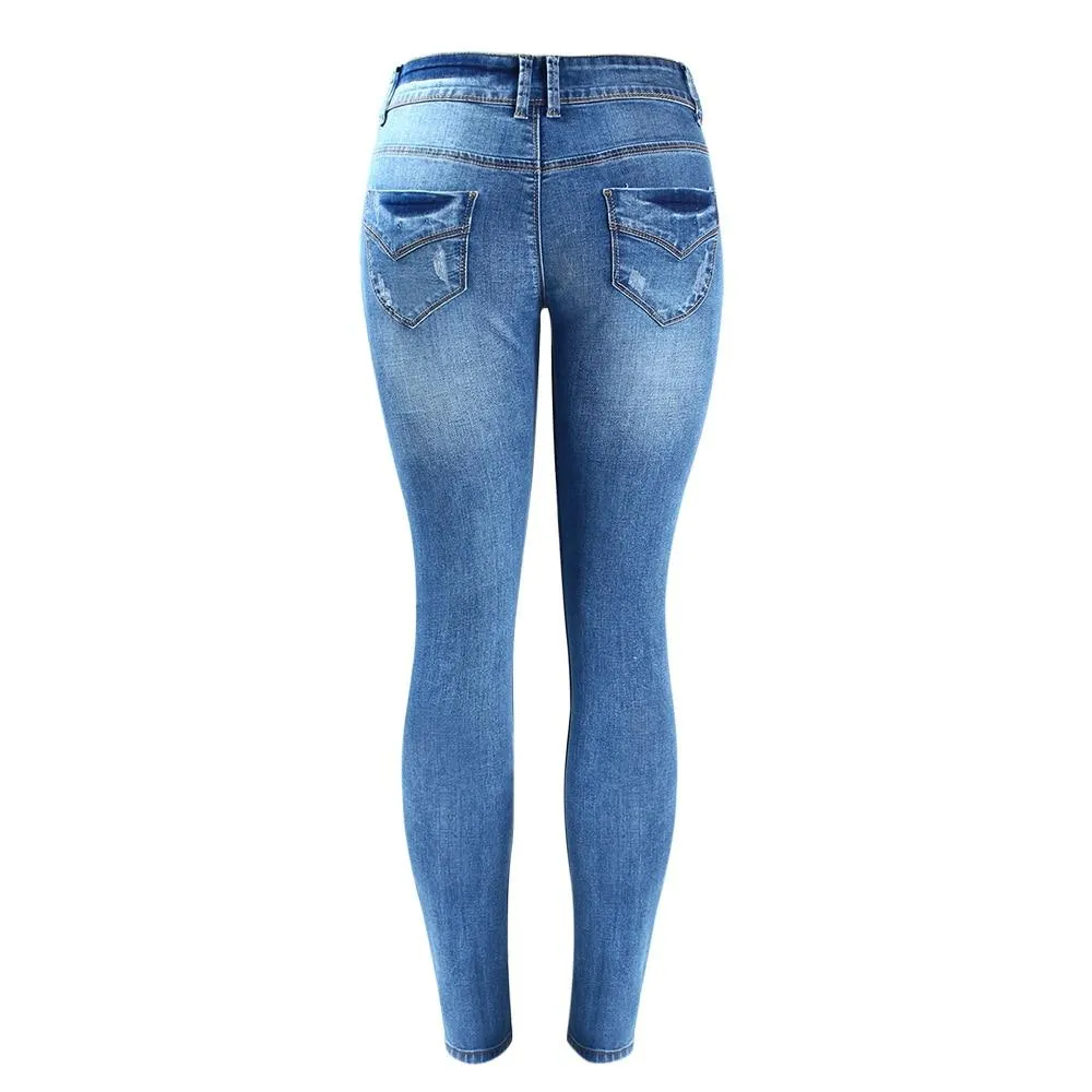 Basic Chic Style Fading Stretch Skinny Ture Denim Jeans