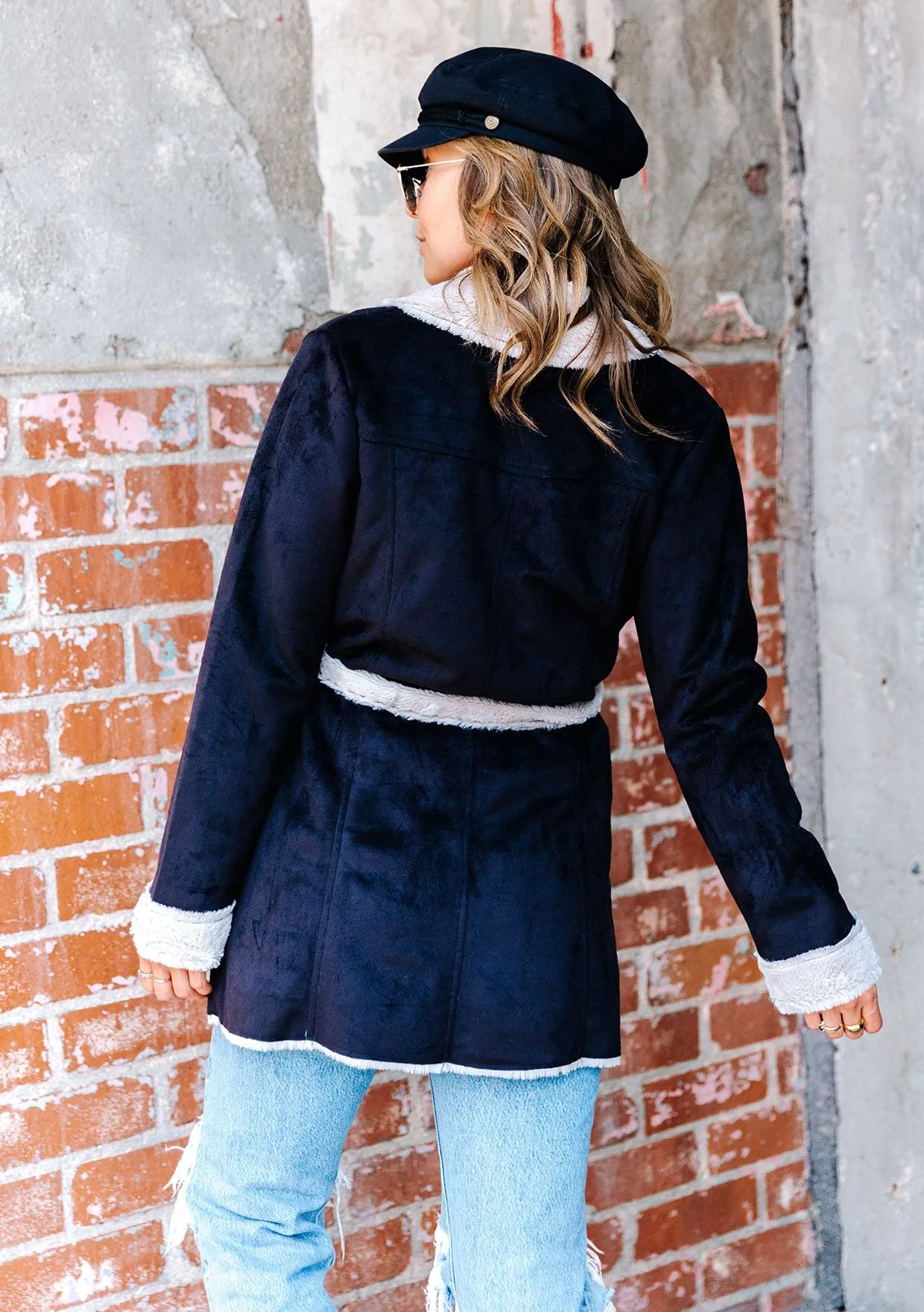 Belted Faux Suede Trench Coat