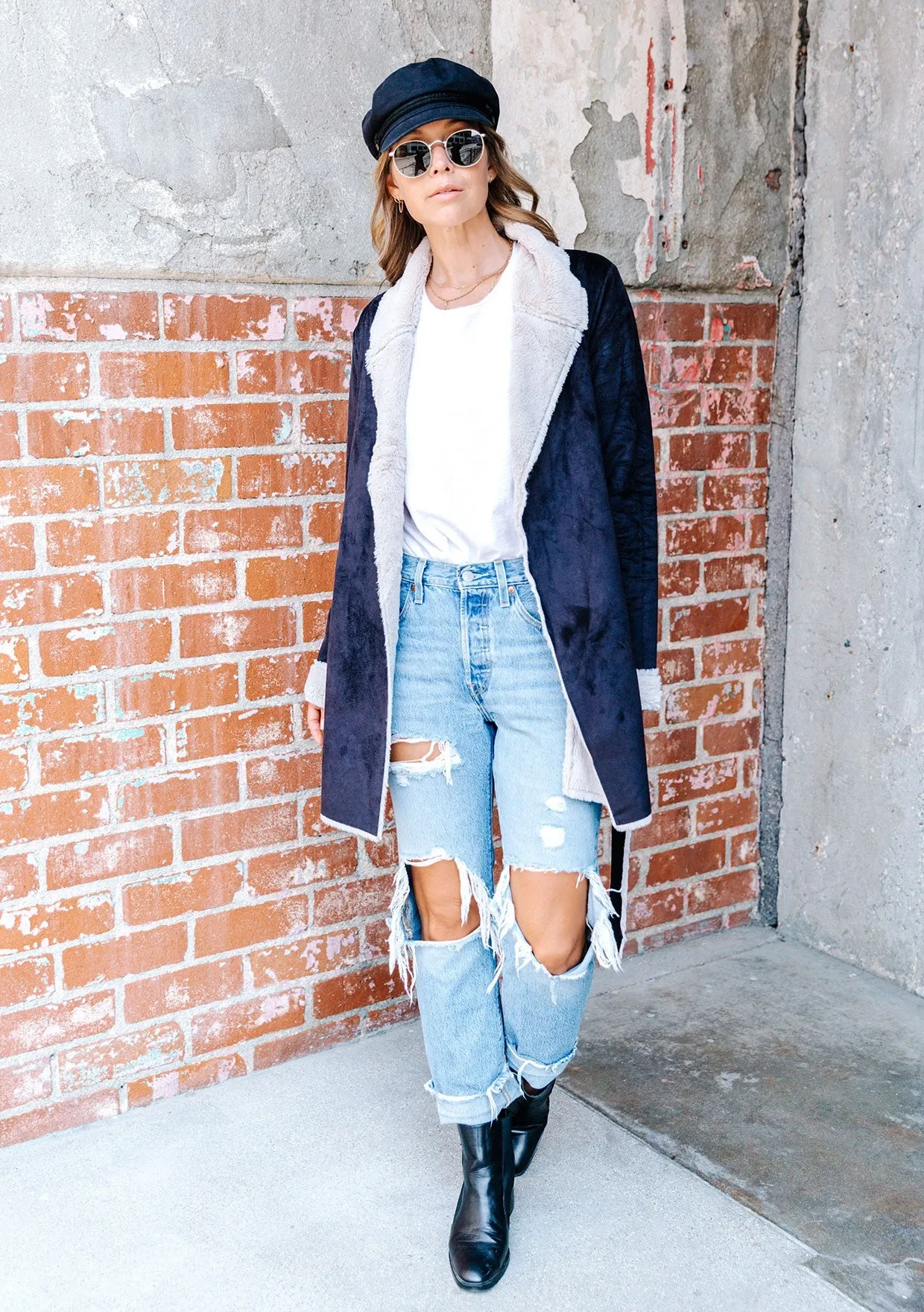 Belted Faux Suede Trench Coat