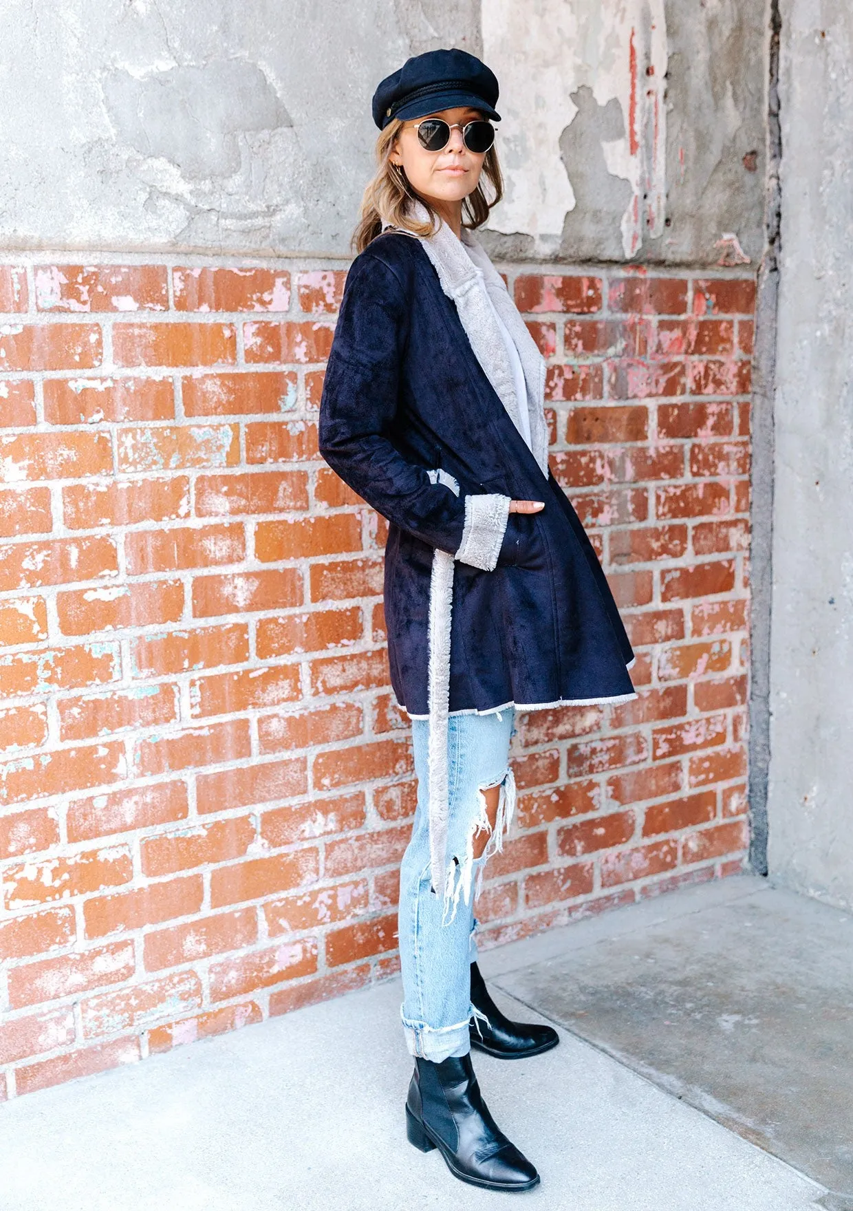 Belted Faux Suede Trench Coat