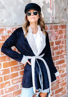 Belted Faux Suede Trench Coat