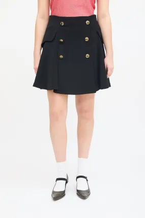 Black Wool Buttoned Circle Skirt