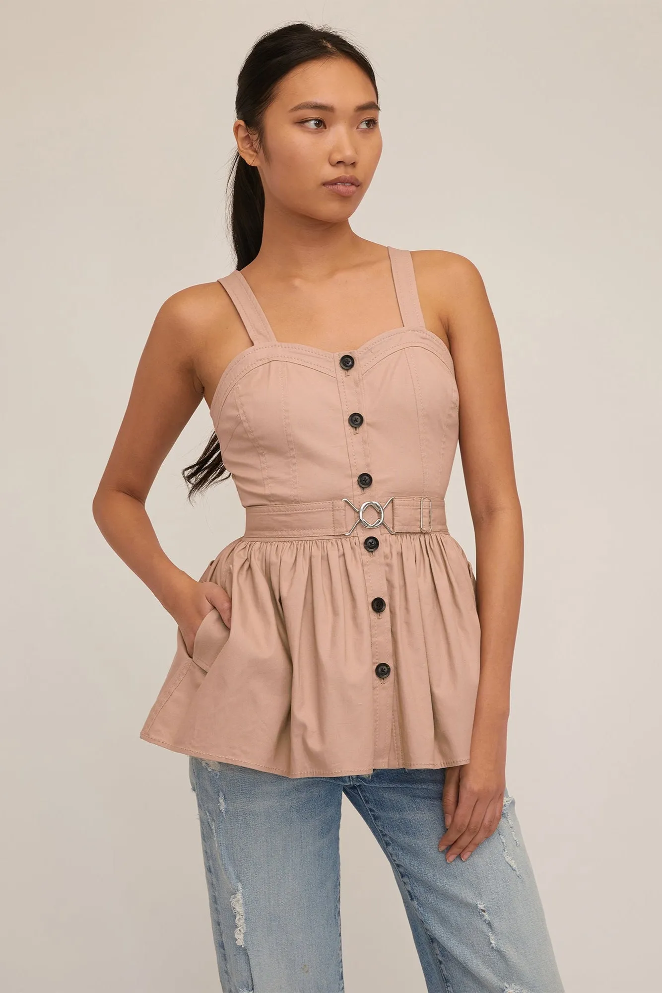 Brielle Canvas And Tulle Seamed Trench Vest