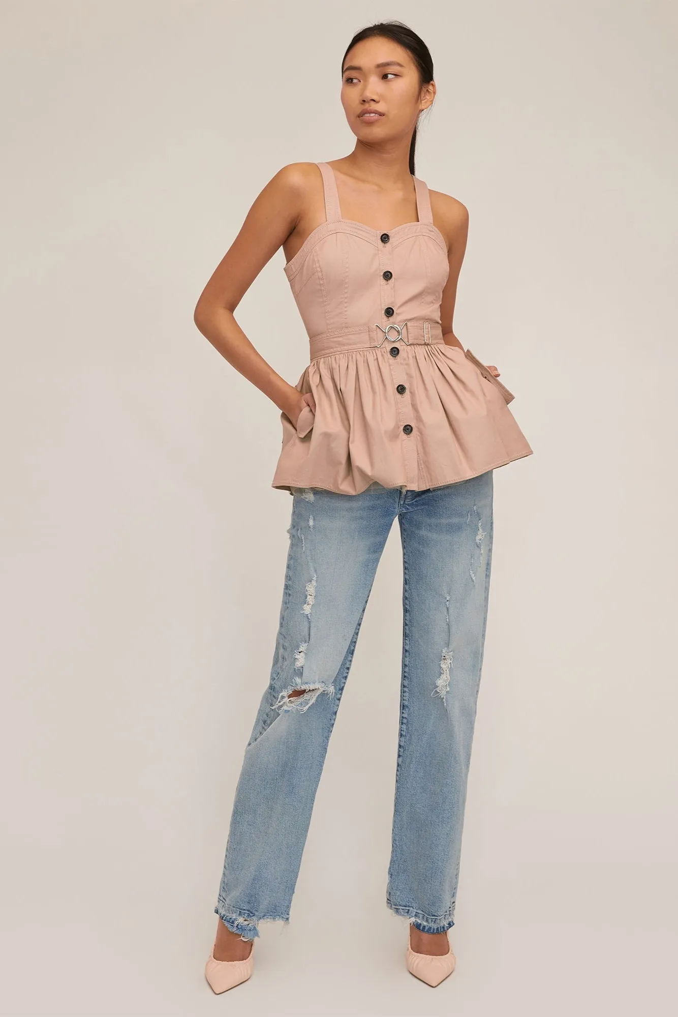 Brielle Canvas And Tulle Seamed Trench Vest