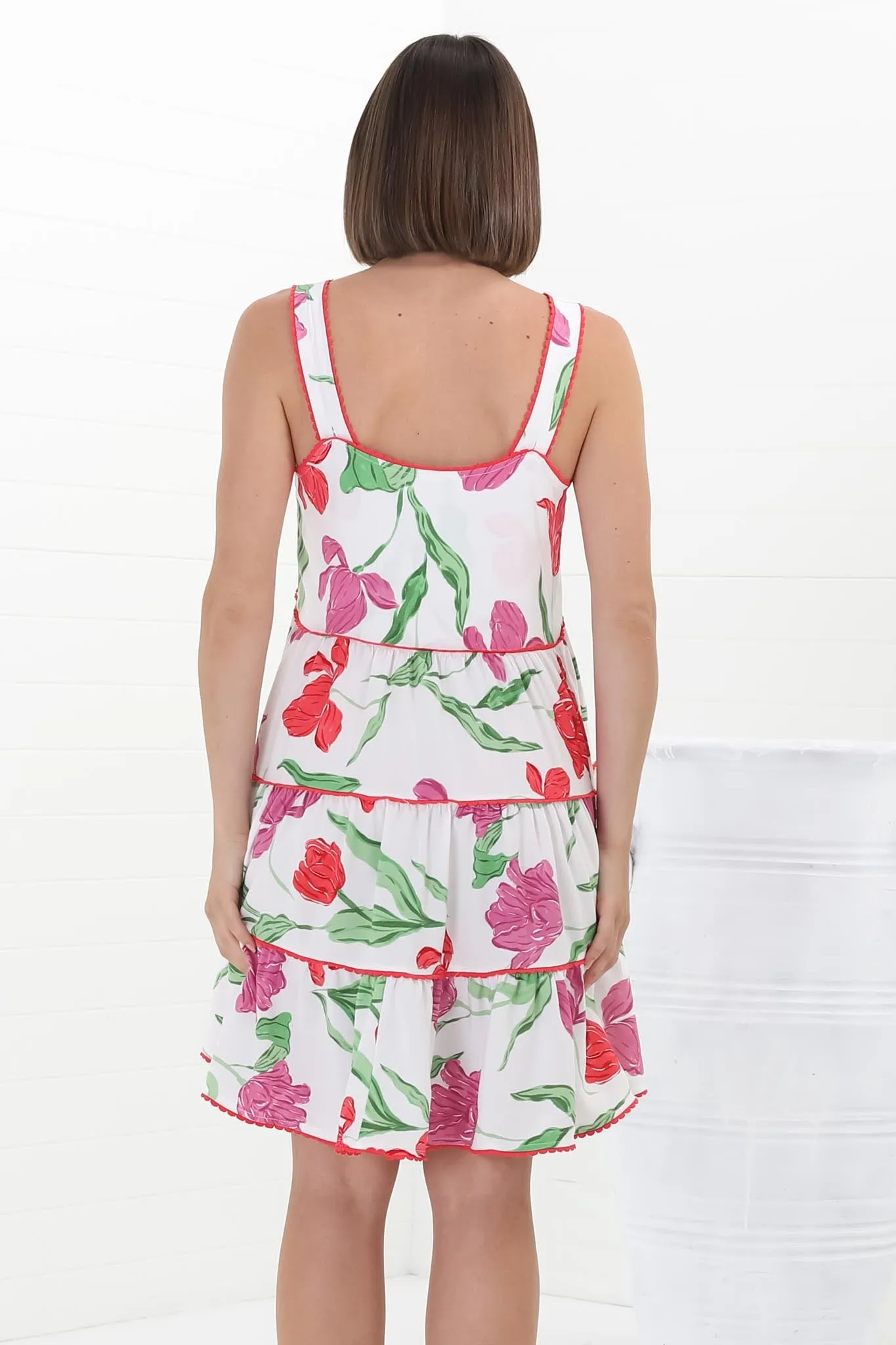 Bronte Mini Dress - Scallop Trim Tiered Sun Dress in Avani Print