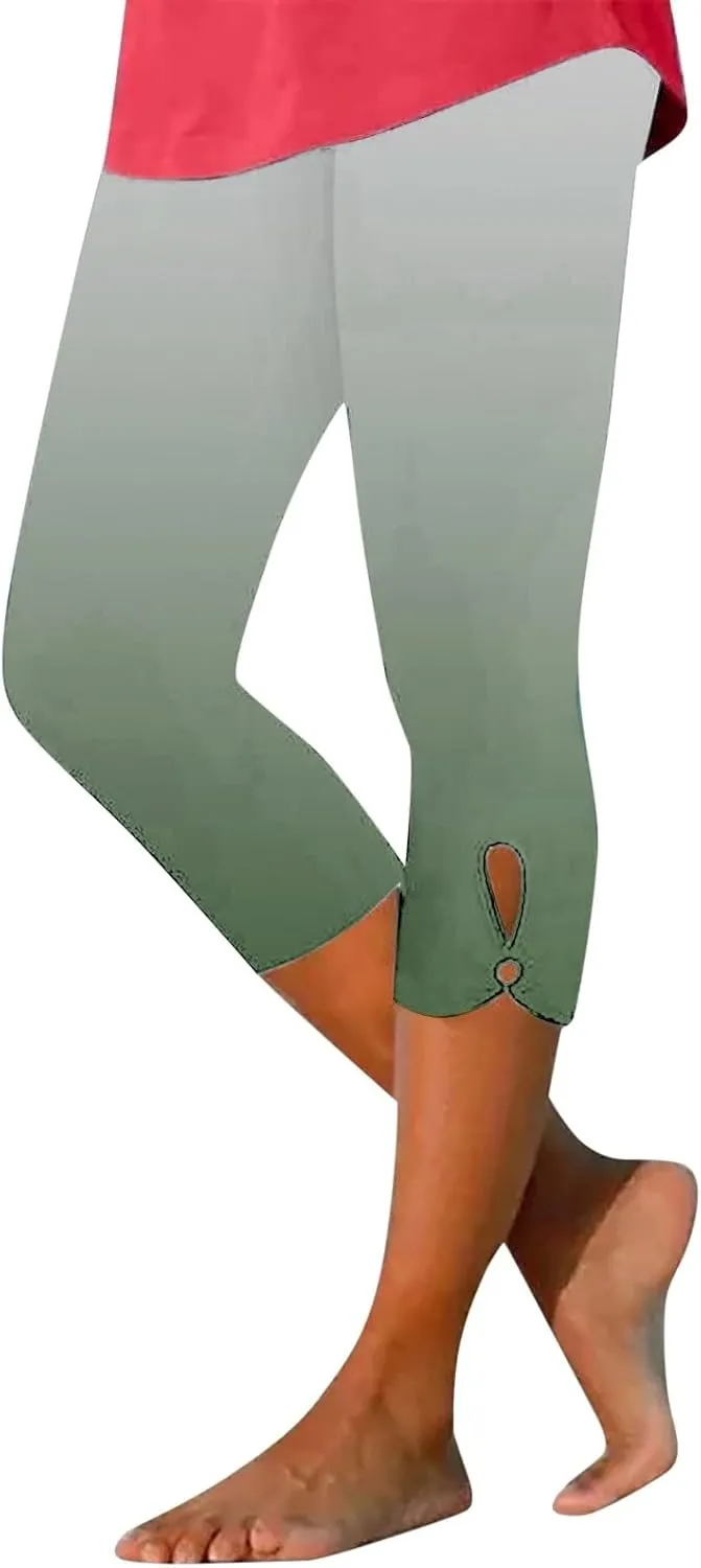Capri Leggings for Women Summer Dressy Cropped High Waist Yoga Pants Comfy Stretchy Leggings Workout Compression Pants