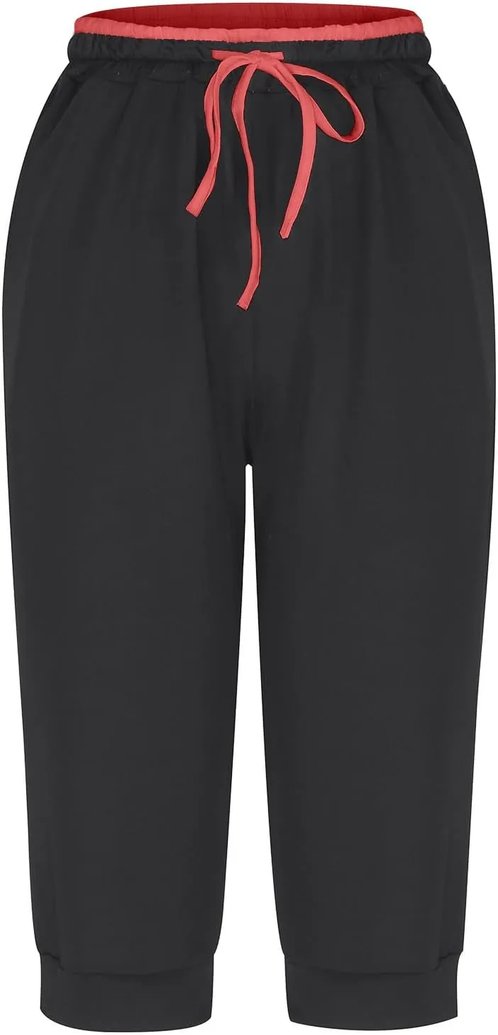 Capri Pants for Women Stretch Drawstring Low Rise Jogger Pants Comfy Soft Lounge Cropped Yoga Pants with Pockets