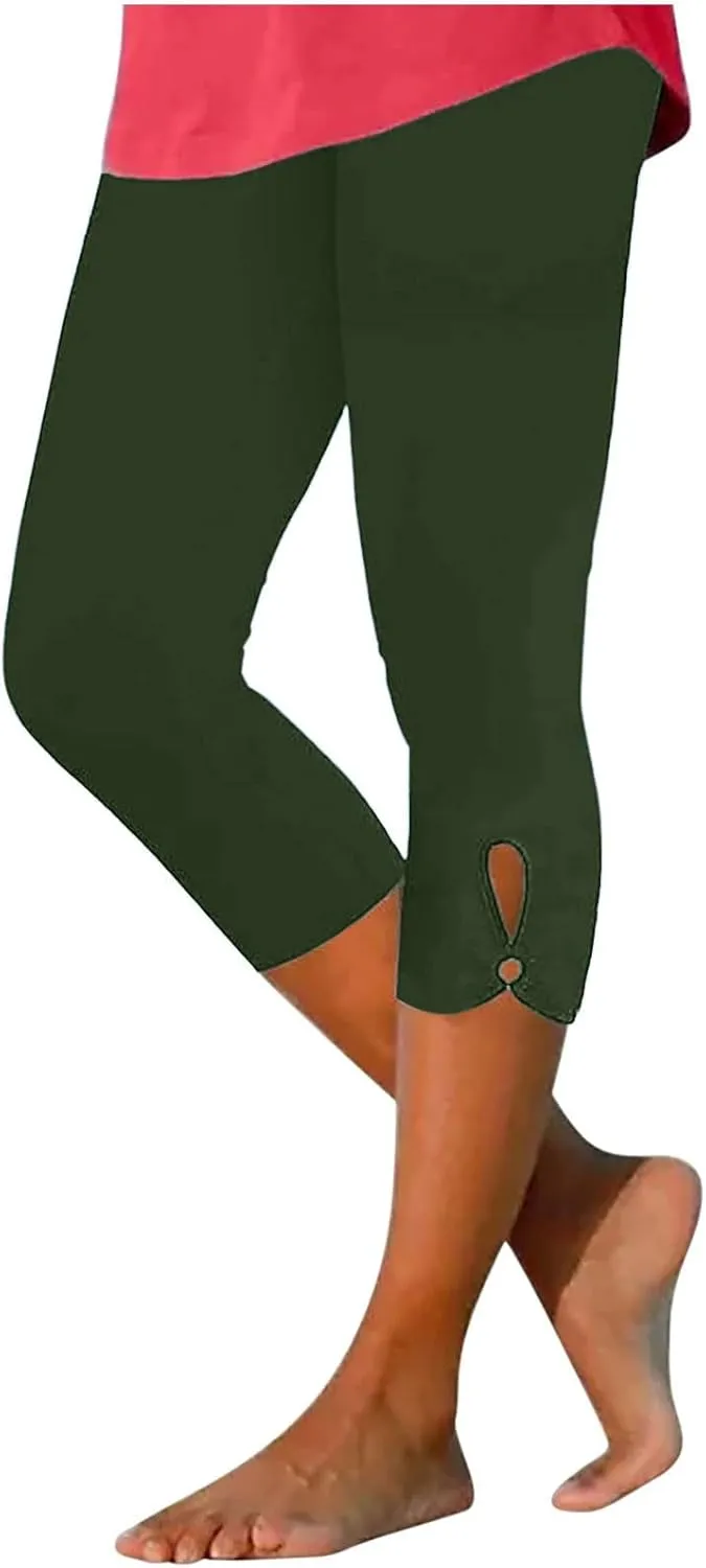 Capris Leggings for Women Summer Dressy Cropped High Waist Yoga Pants Stretchy Leggings Workout Compression Pant