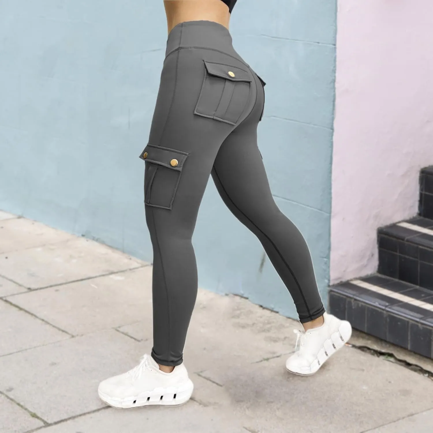 Cargo Leggings with Pockets for Women 2024 Tummy Control Stretchy Workout Leggings Athletic Running Yoga Pants