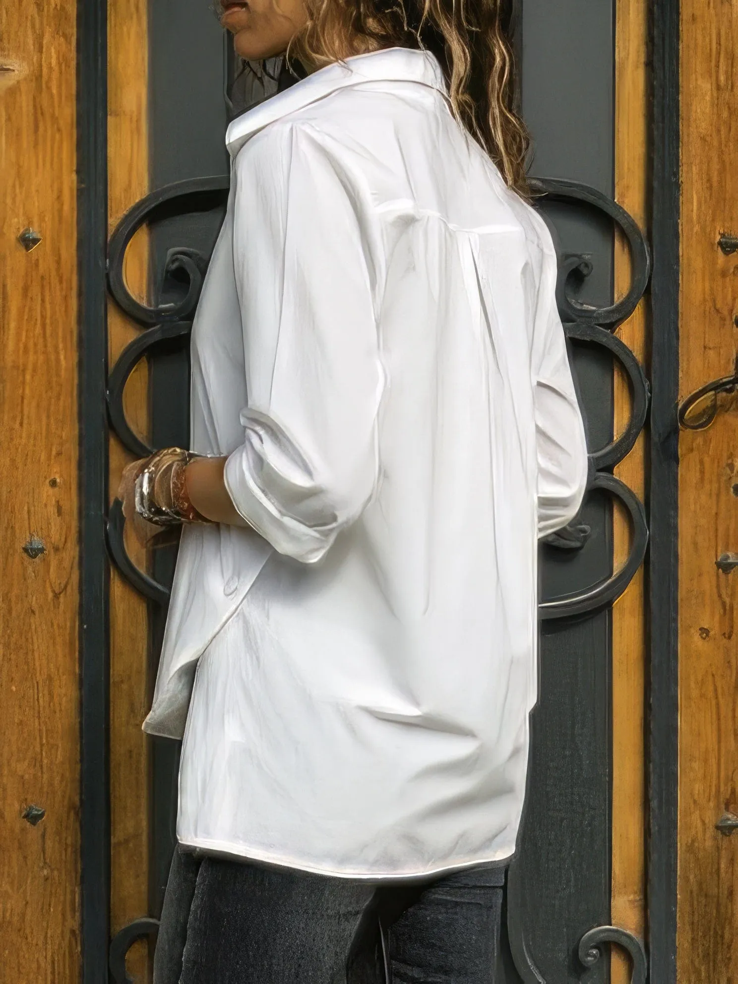 Casual Button-Up Blouse with Side Slit