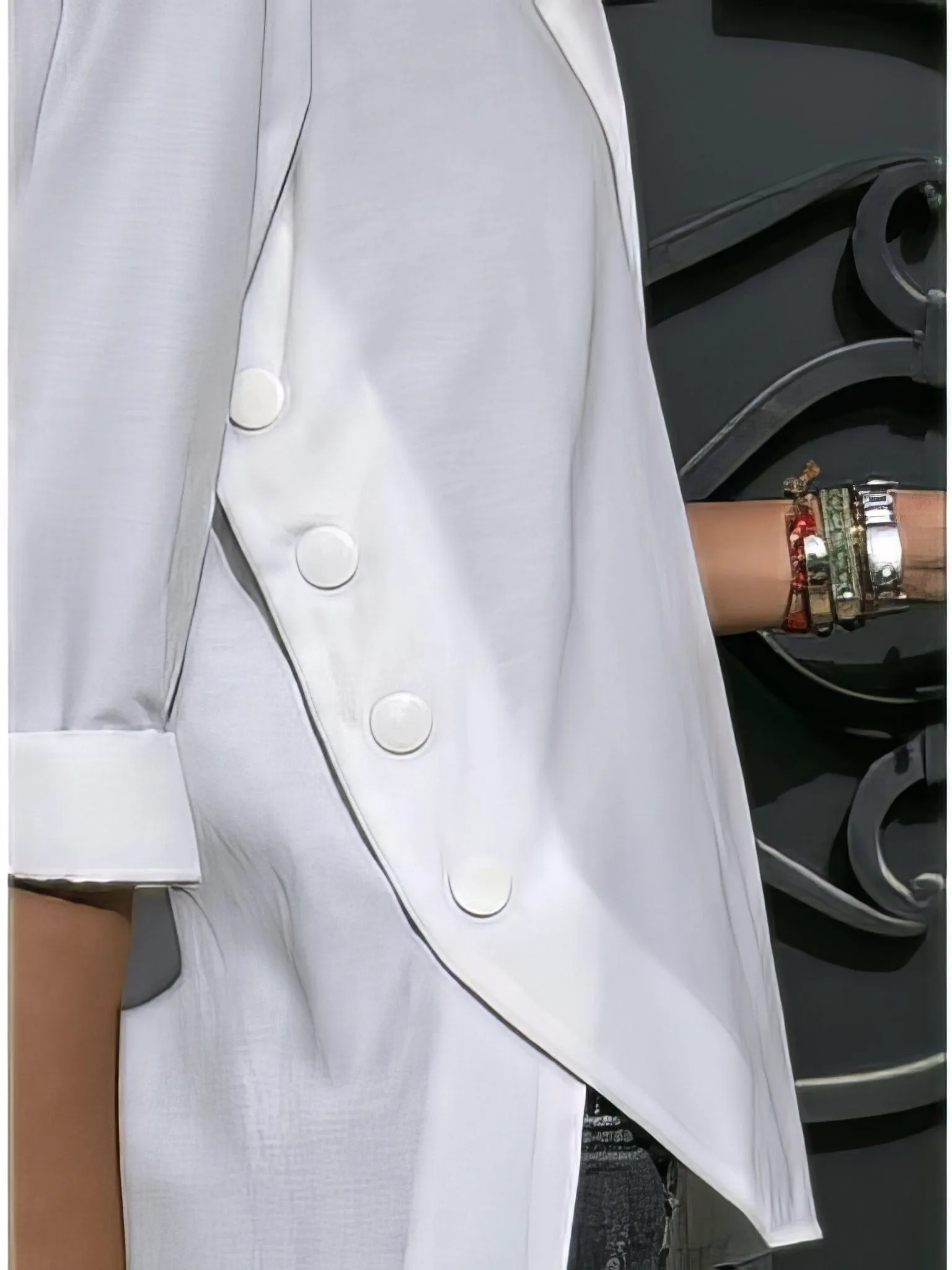 Casual Button-Up Blouse with Side Slit