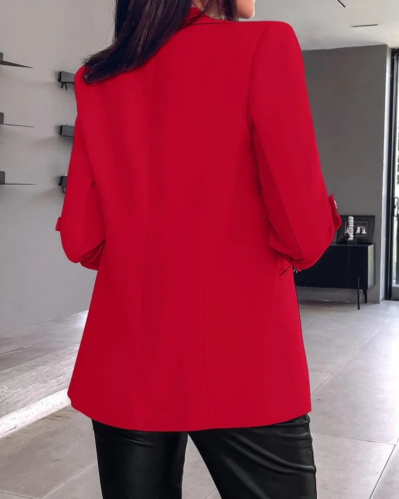 Chic Me Womens Bussiness Casual Blazers Open Front Roll Up Sleeves Fall Blazer 2024