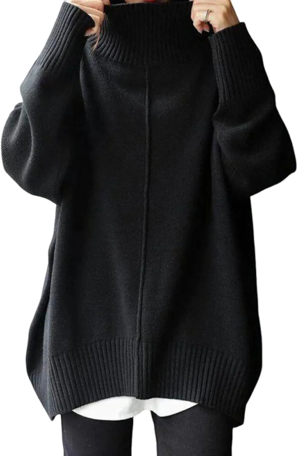 Chic Oversized Pullover Womens Sweater High Neck Long Sleeve Womens Clothing and Turtle Necks Womens Tops