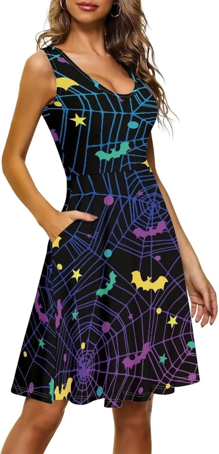 Dolyues Women Dresses Sleeveless Shirt Dress Casual Sundress A-line Swing Tunic Dresses with Pockets