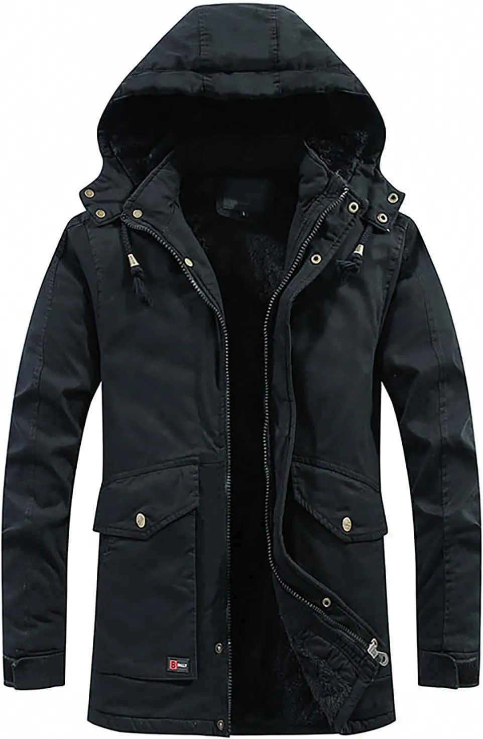 DuDubaby Men's Winter Hooded Windproof Solid Long Sleeve Soft Coat Shell Jacket
