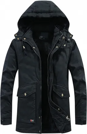 DuDubaby Men's Winter Hooded Windproof Solid Long Sleeve Soft Coat Shell Jacket