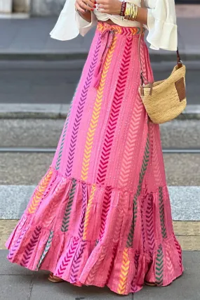 Elegant Geometric Drawstring Waistband Skirt