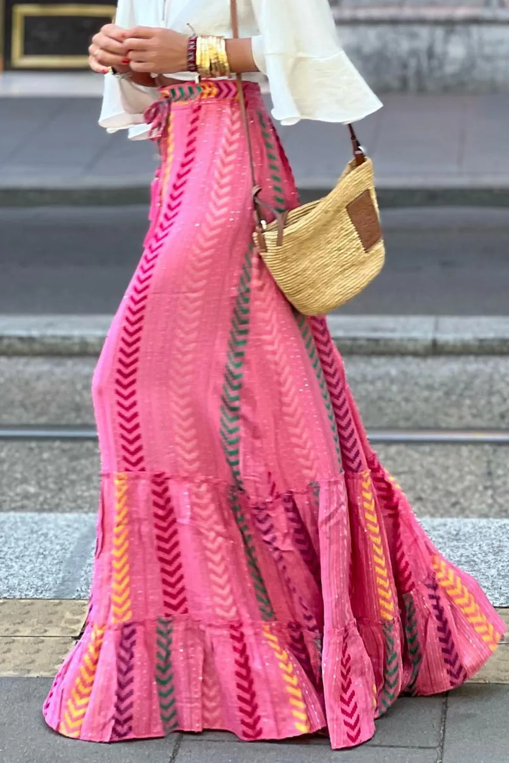 Elegant Geometric Drawstring Waistband Skirt