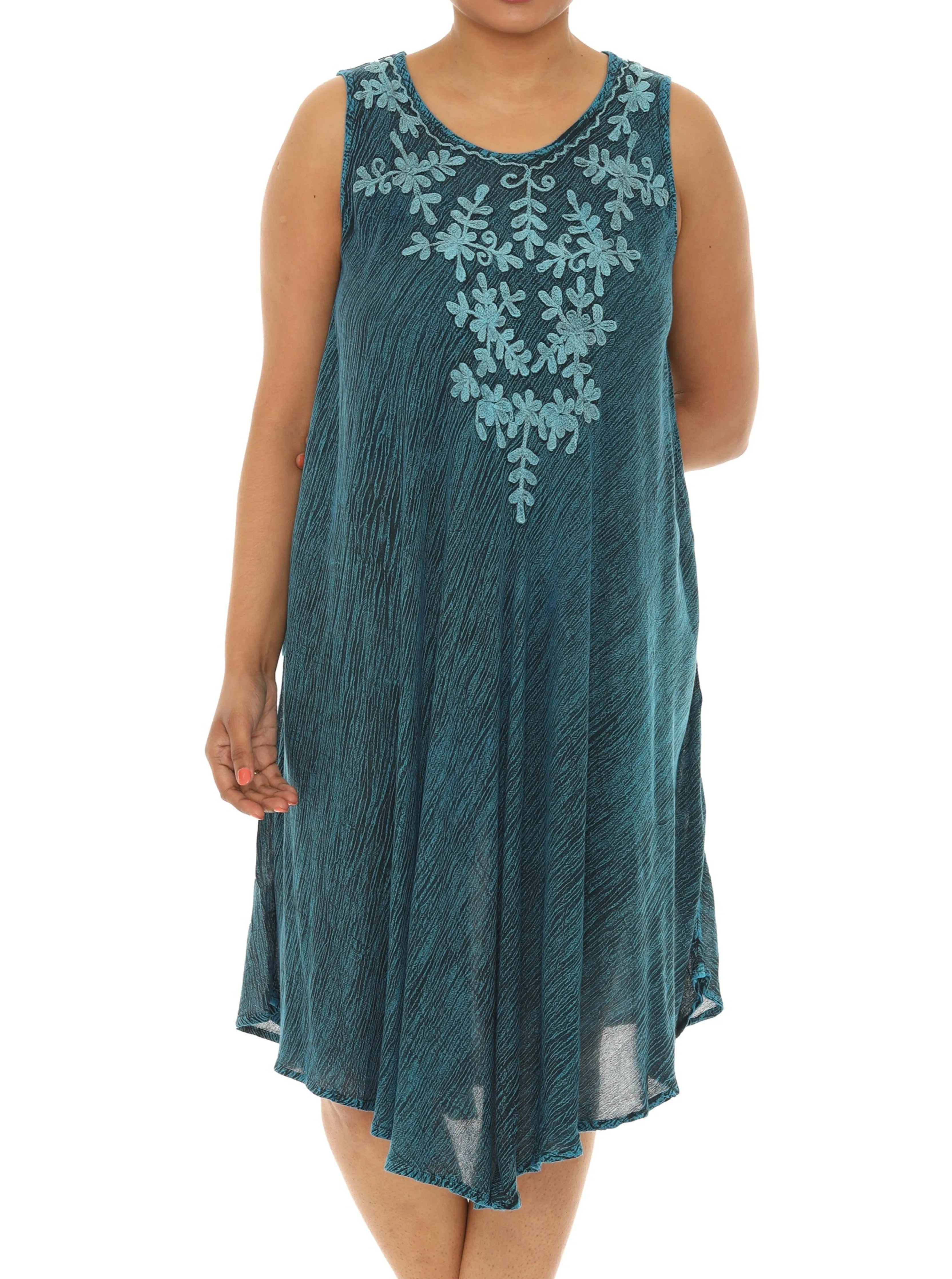 Embroidery Sleeveless Midi Rayon Sundress