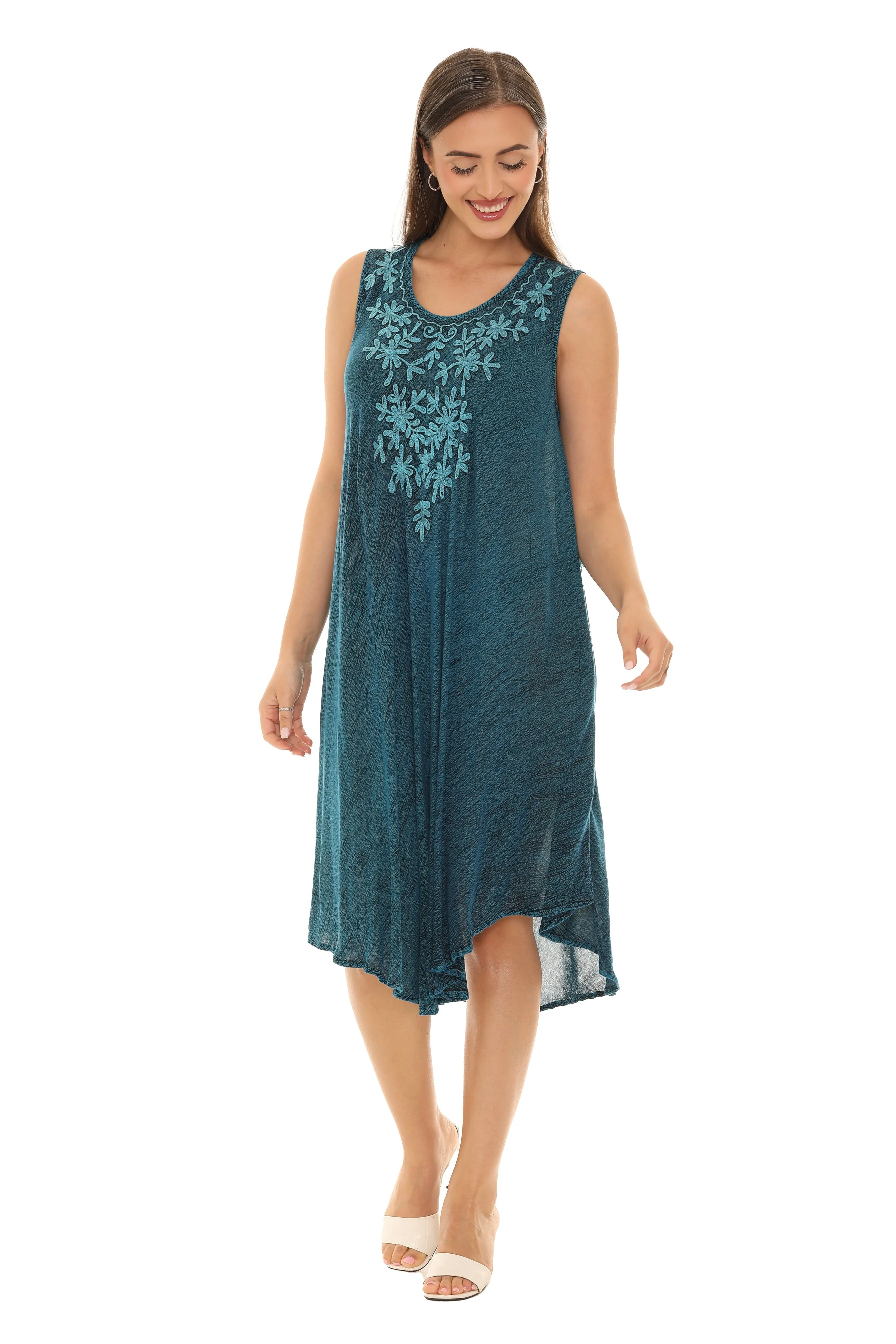 Embroidery Sleeveless Midi Rayon Sundress