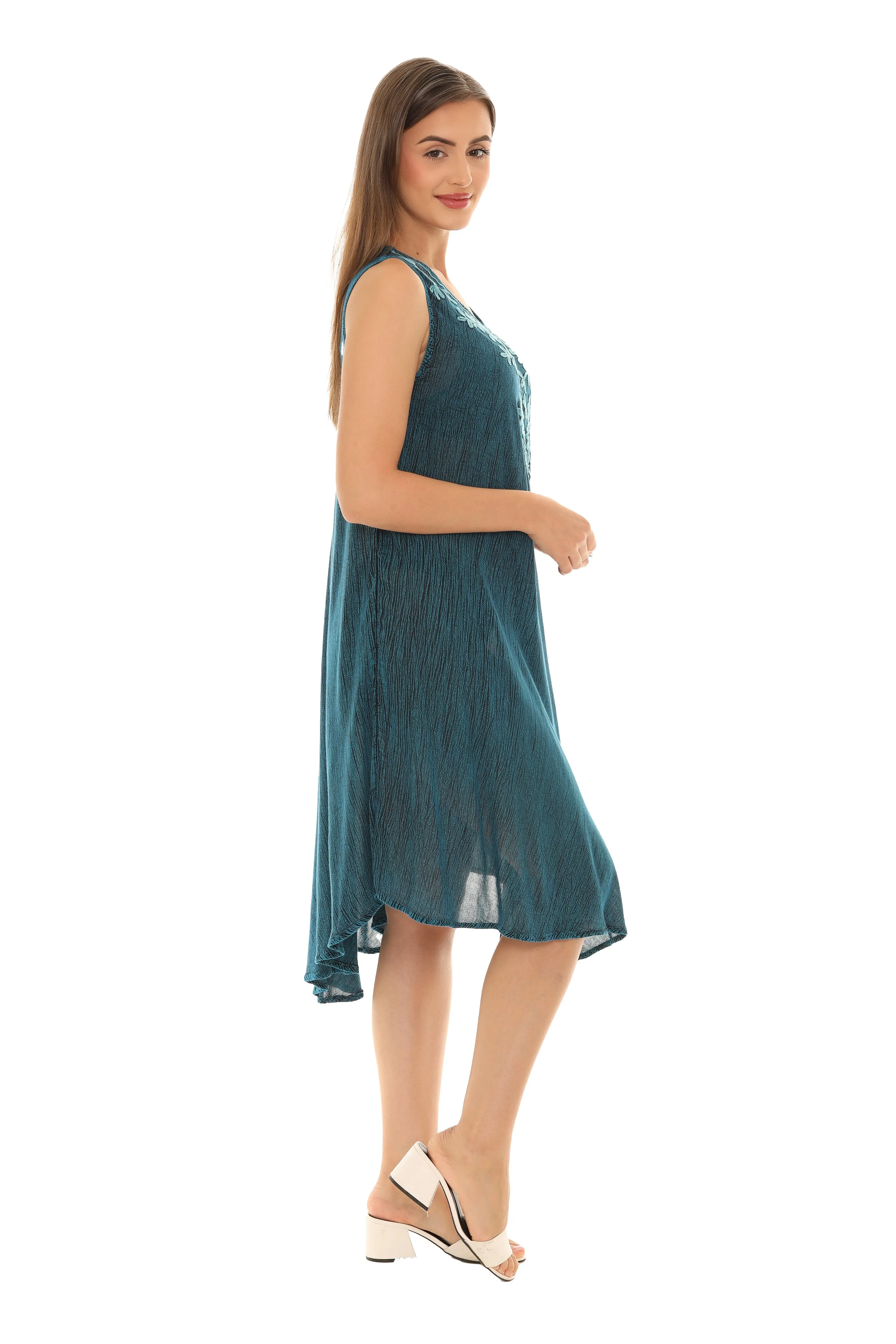 Embroidery Sleeveless Midi Rayon Sundress