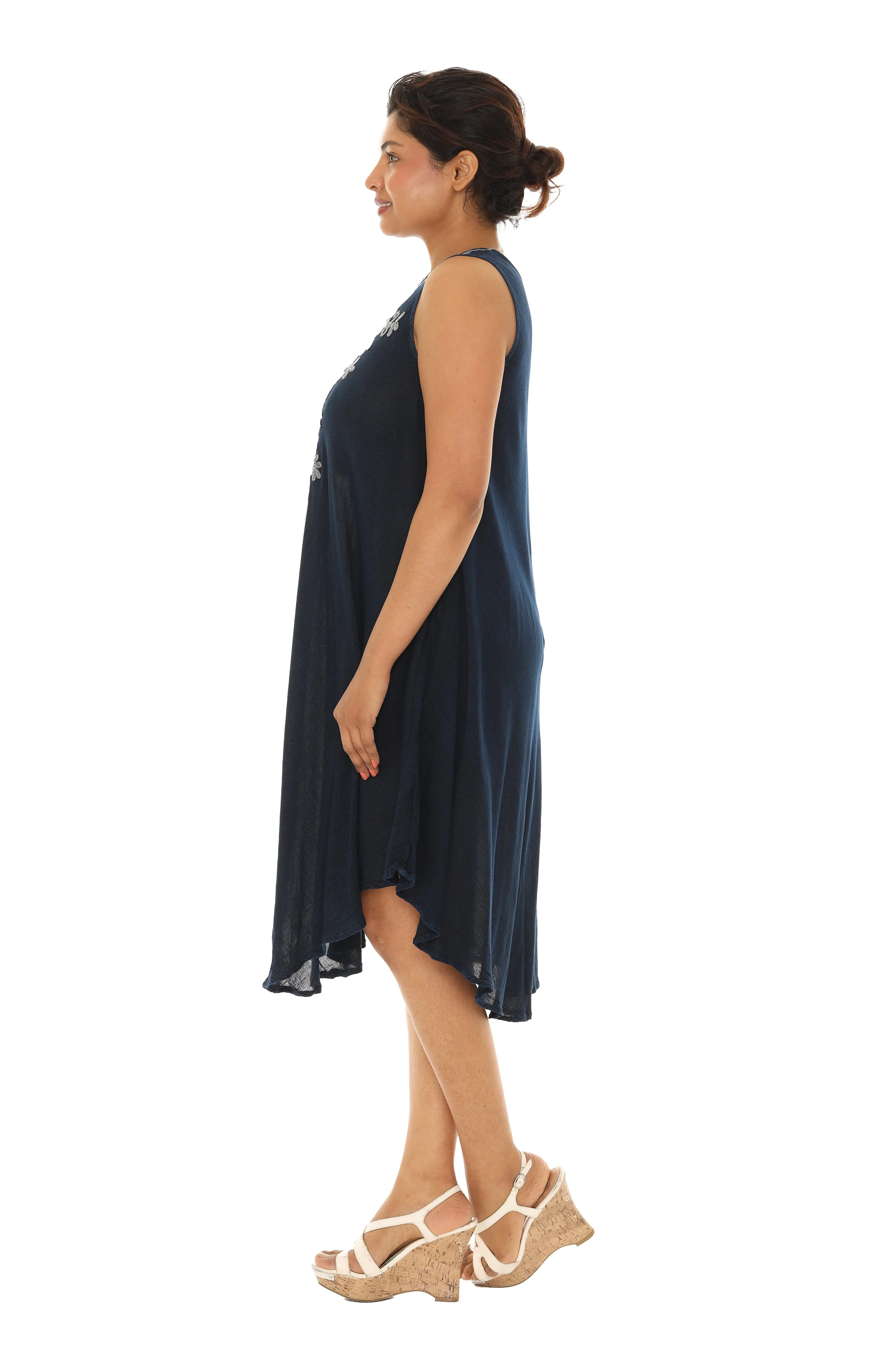 Embroidery Sleeveless Midi Rayon Sundress