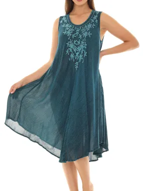 Embroidery Sleeveless Midi Rayon Sundress