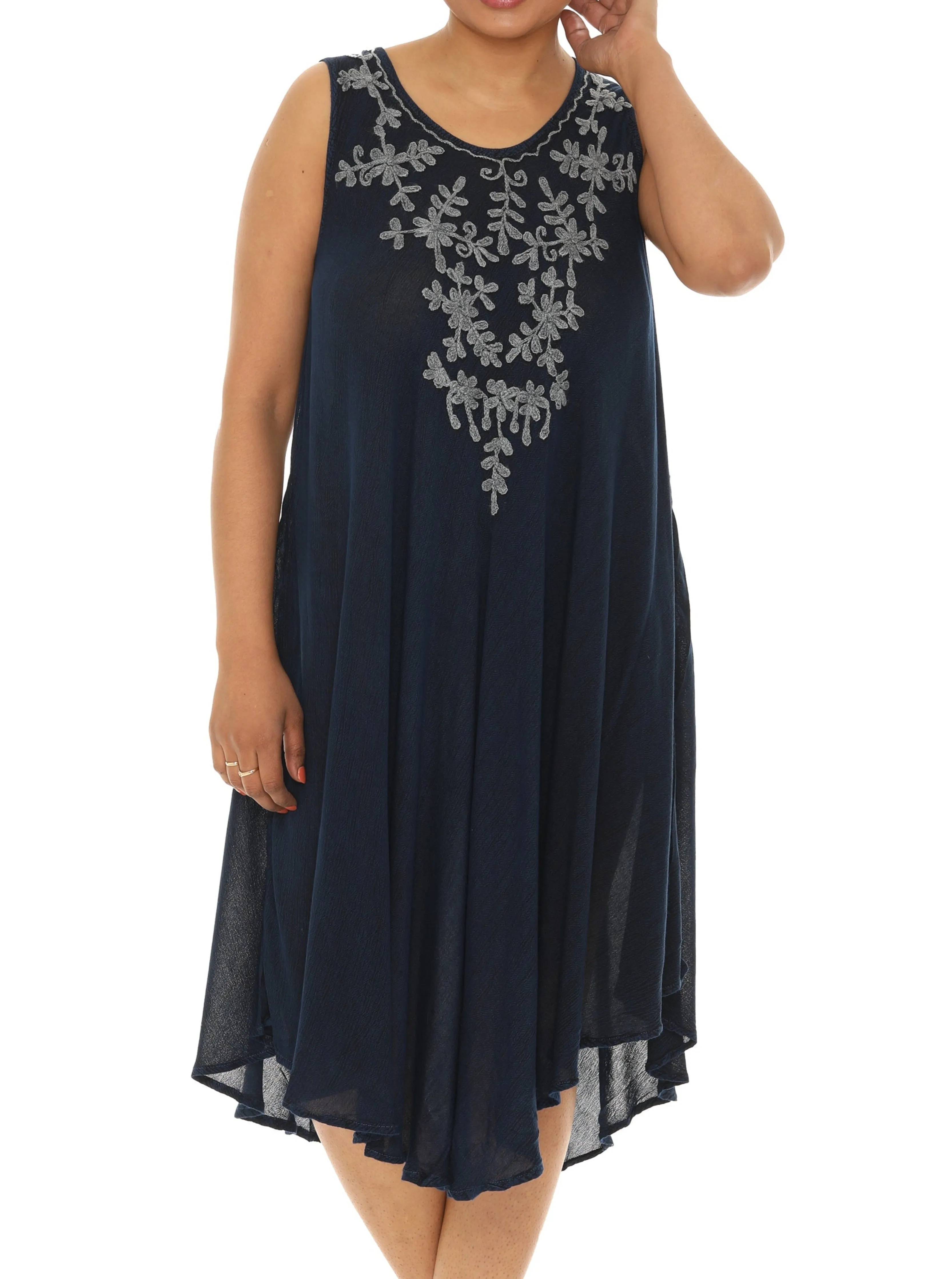Embroidery Sleeveless Midi Rayon Sundress