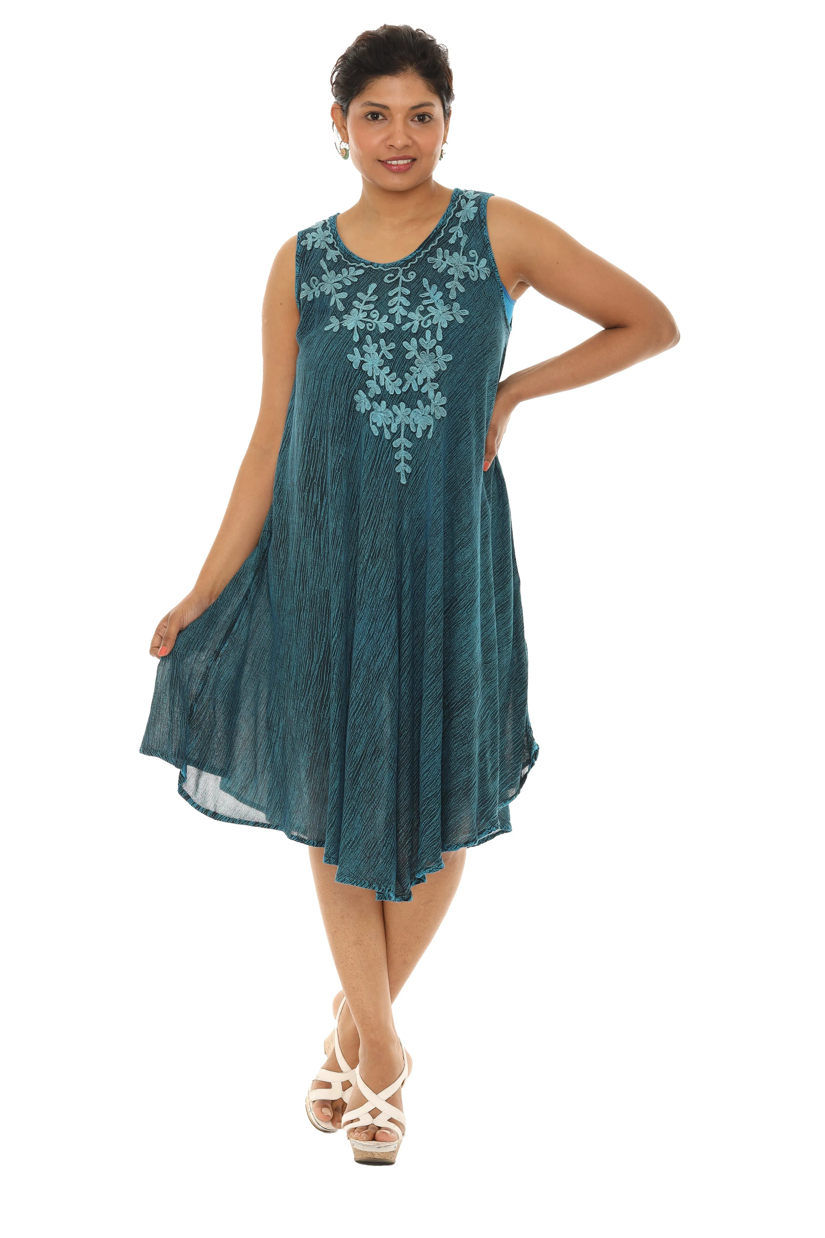 Embroidery Sleeveless Midi Rayon Sundress