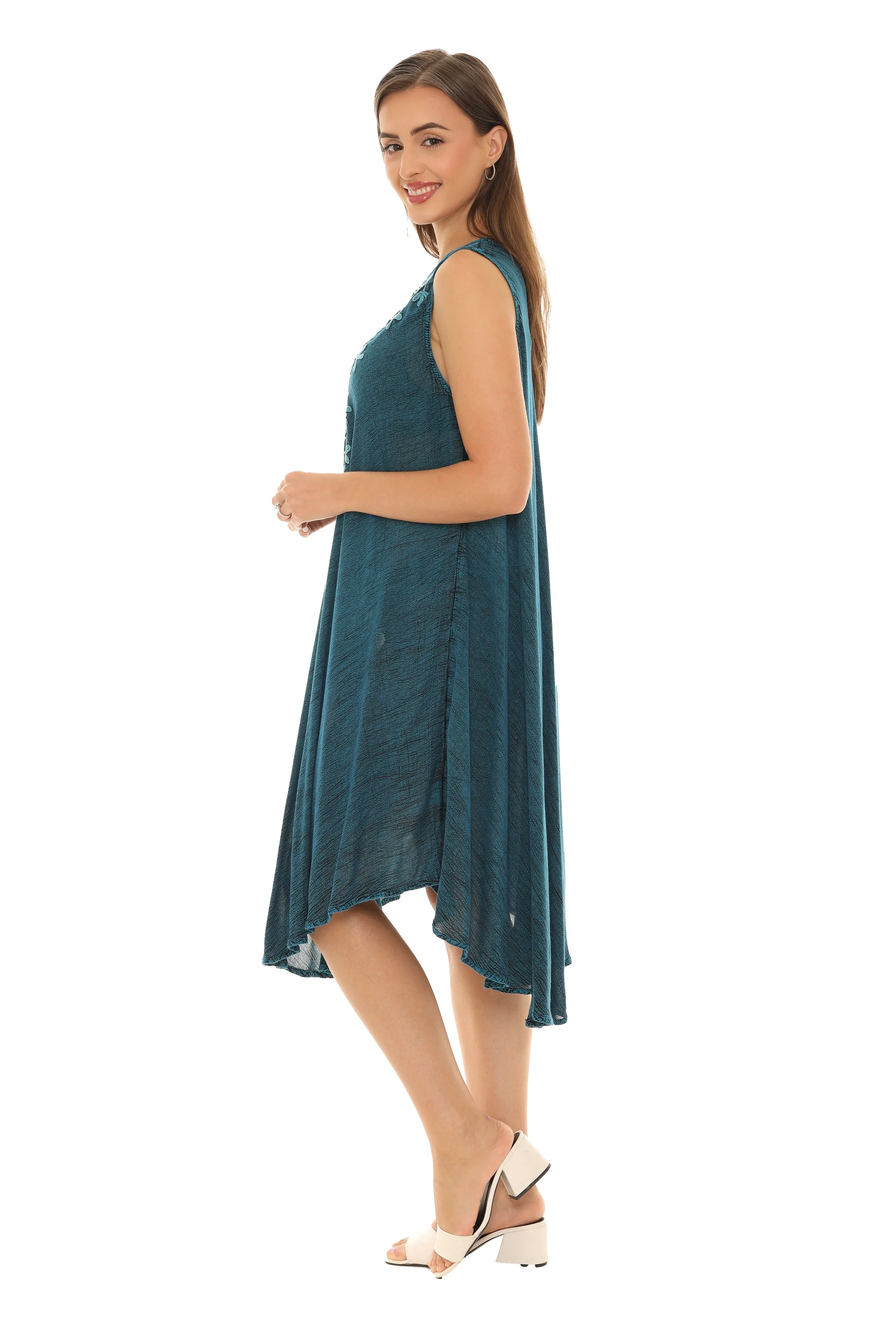 Embroidery Sleeveless Midi Rayon Sundress