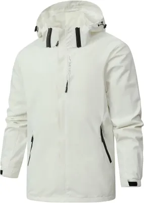 Finelylove Mens Lightweight Rain Jacket Breathable Soft Shell Jacket Waterproof Hooded Windbreaker Raincoat for Hiking