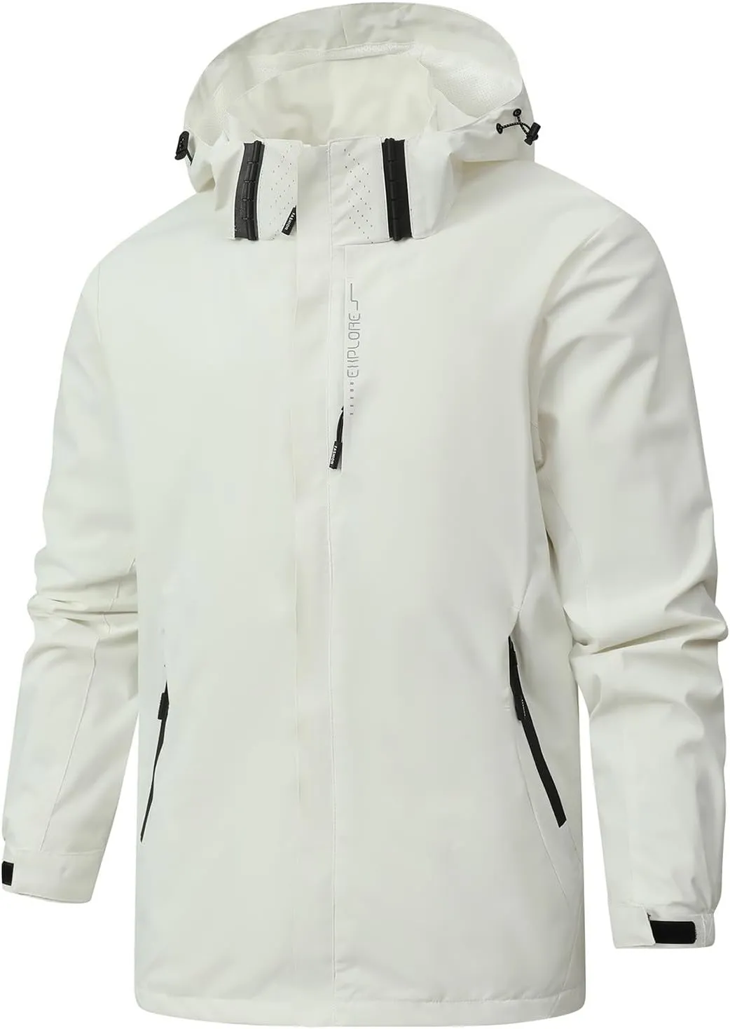 Finelylove Mens Lightweight Rain Jacket Breathable Soft Shell Jacket Waterproof Hooded Windbreaker Raincoat for Hiking