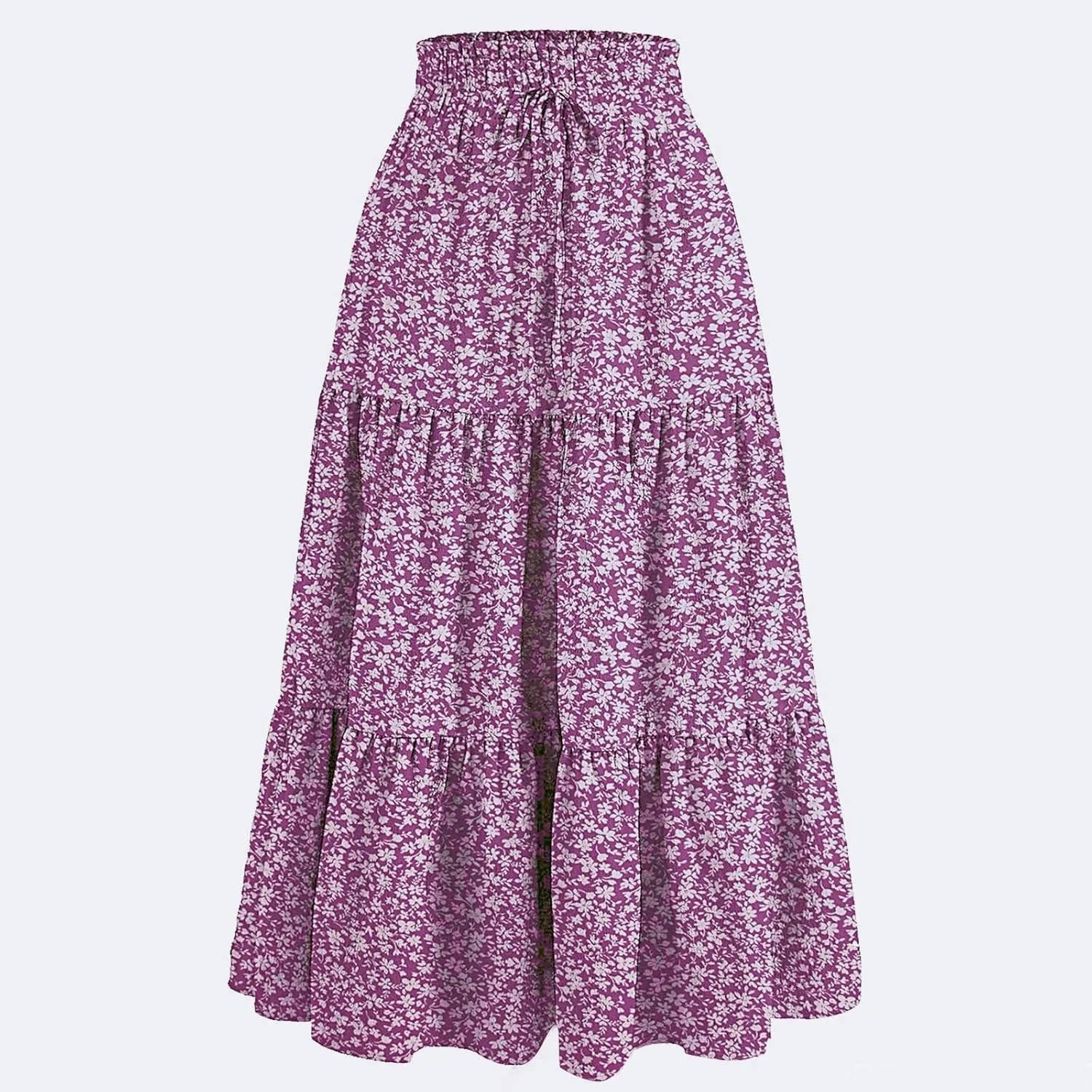 Floral Maxi Skirt for Women Comfy Tiered Elastic High Waisted Skirts Vacation A-Line Flowy Swing Long Boho Beach Dress
