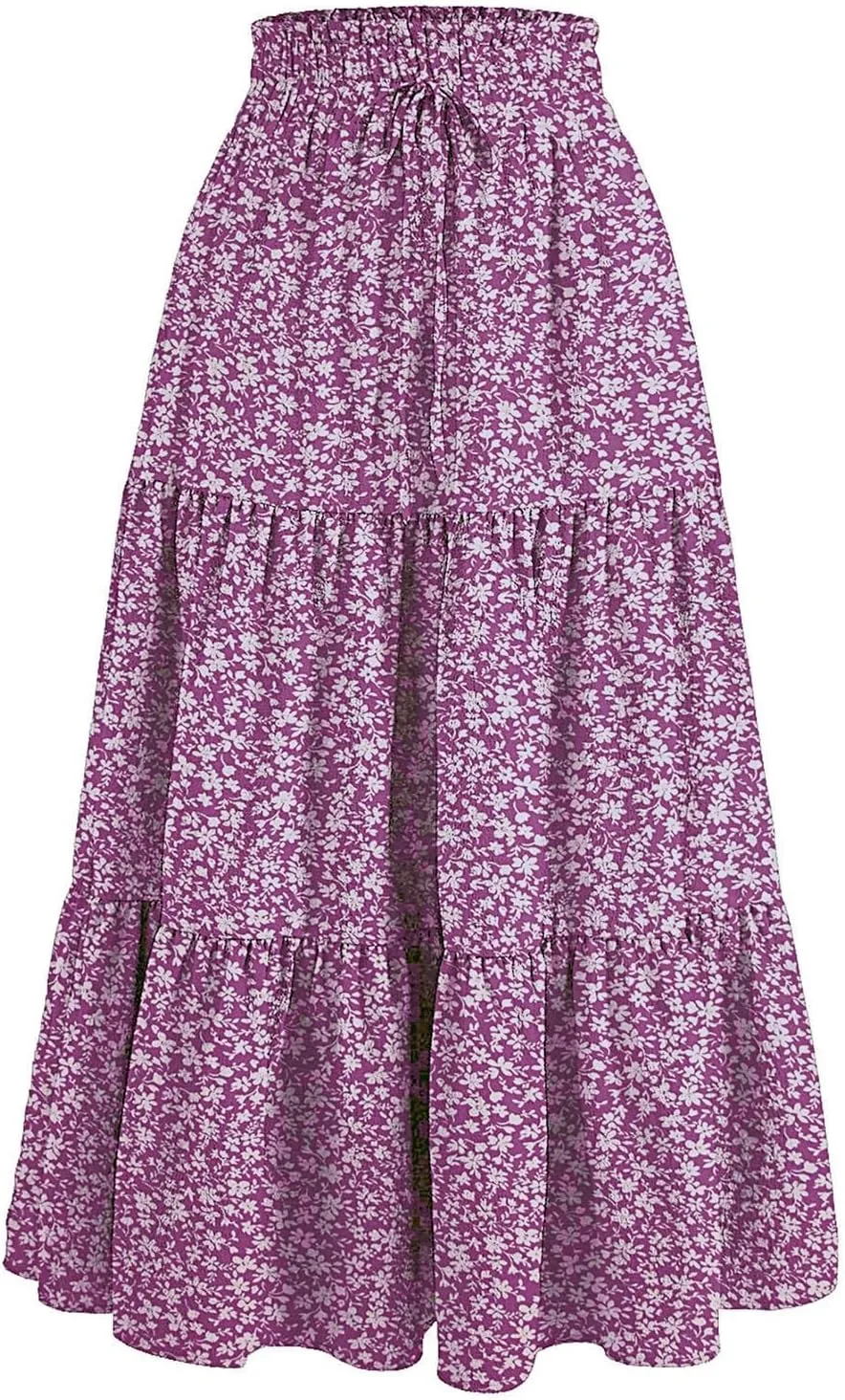 Floral Maxi Skirt for Women Comfy Tiered Elastic High Waisted Skirts Vacation A-Line Flowy Swing Long Boho Beach Dress
