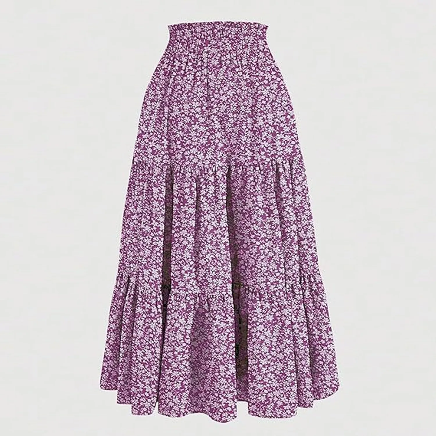 Floral Maxi Skirt for Women Comfy Tiered Elastic High Waisted Skirts Vacation A-Line Flowy Swing Long Boho Beach Dress