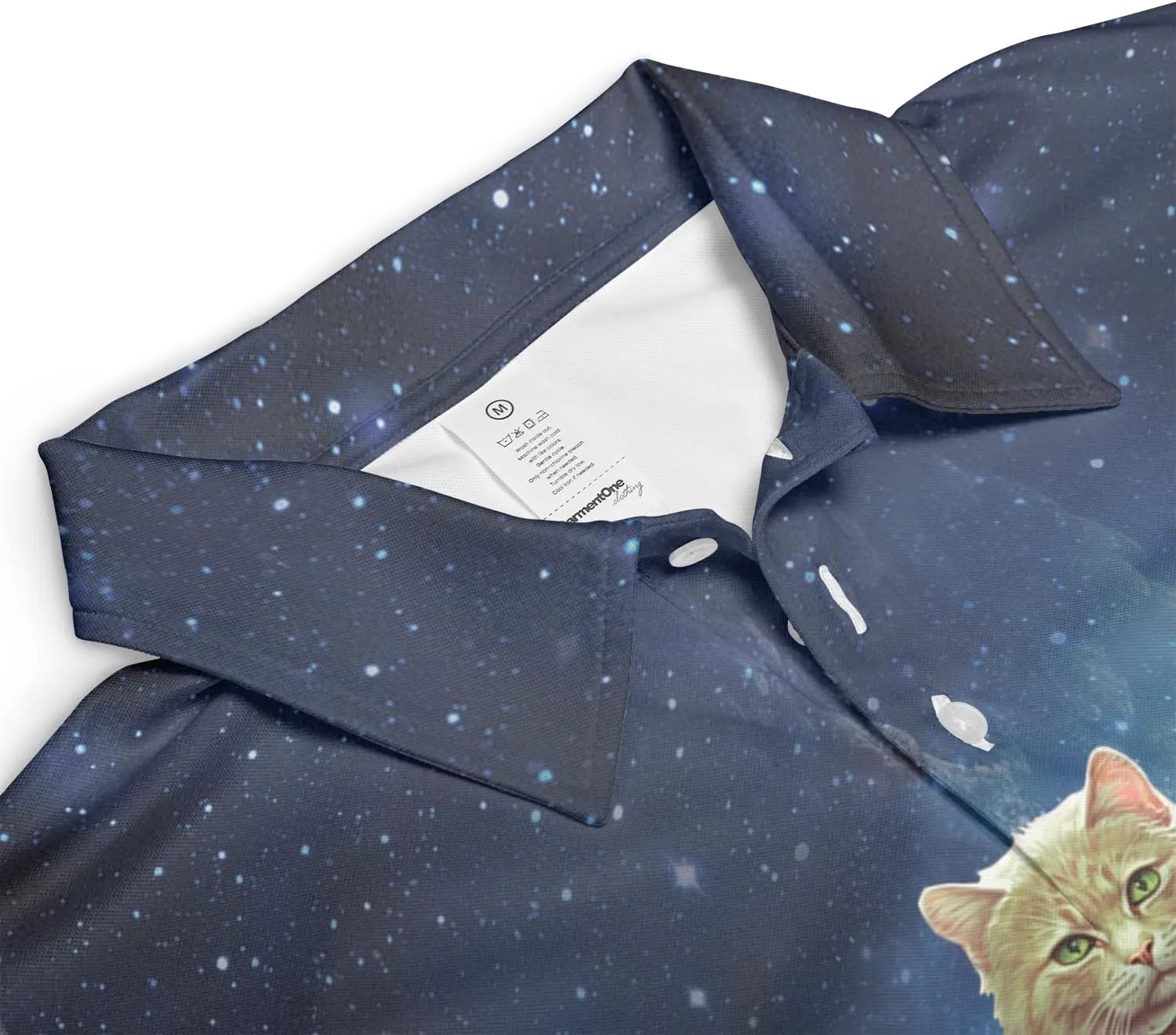 Funny Cat Polo Shirts for Men - Galaxy Cat Men's Regular Fit Quick Dry Golf Polo Shirt Series 02