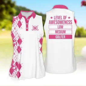 Golf Level Of Awesomeness Golfer Funny Sleeveless Polo Shirt, Best Gift for Golf Lover