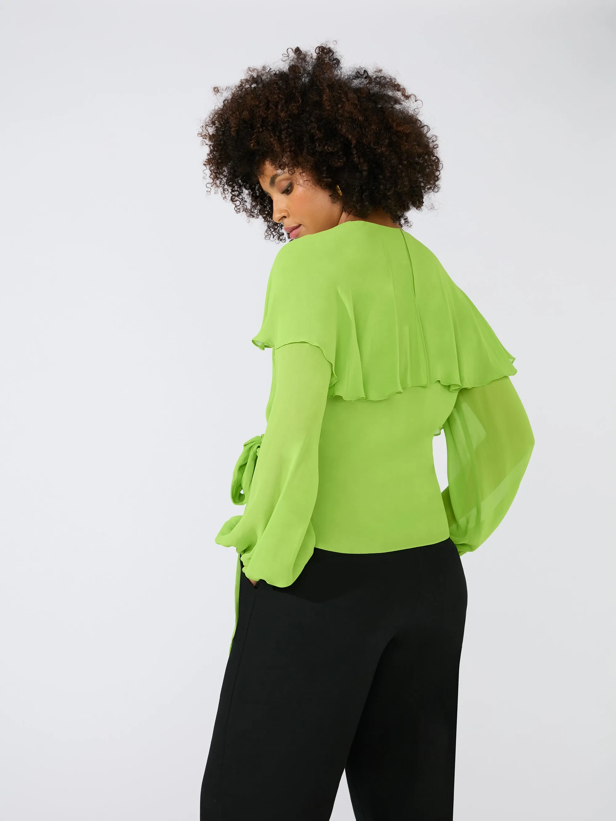 Green Cape Detail Wrap Top
